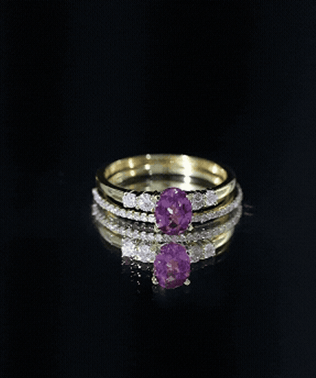 Genuine Rhodolite Oval Engagement Ring with Diamond Wedding Band