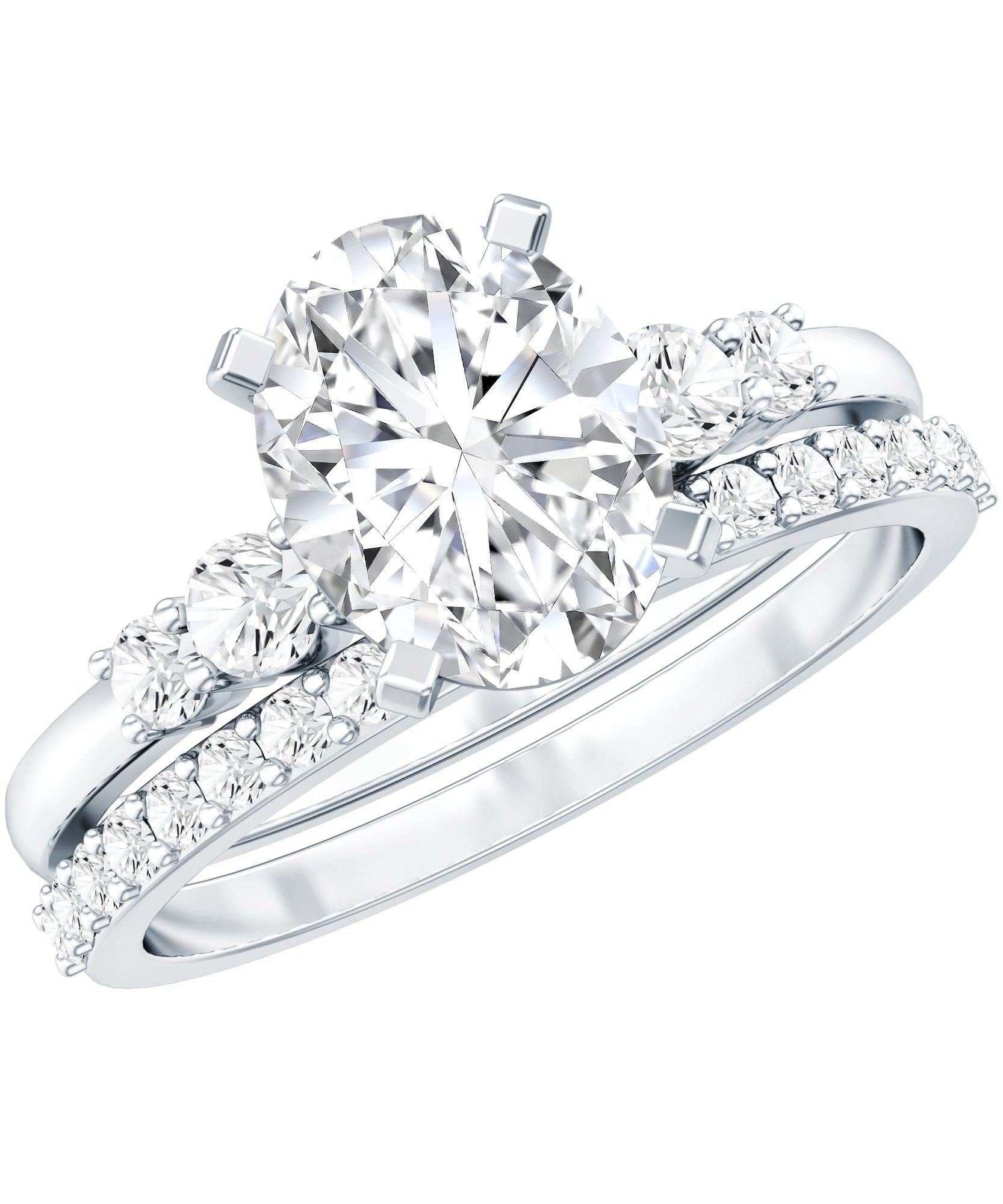 2 Carat Oval Shape Lab Diamond Bridal Ring Set with IGI Certificate