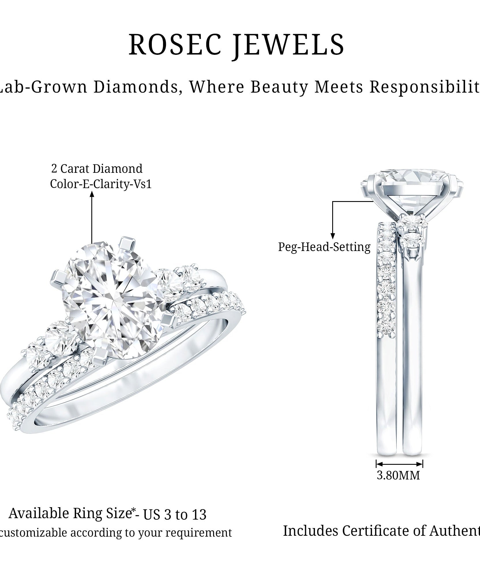 2 Carat Oval Shape Lab Diamond Bridal Ring Set with IGI Certificate