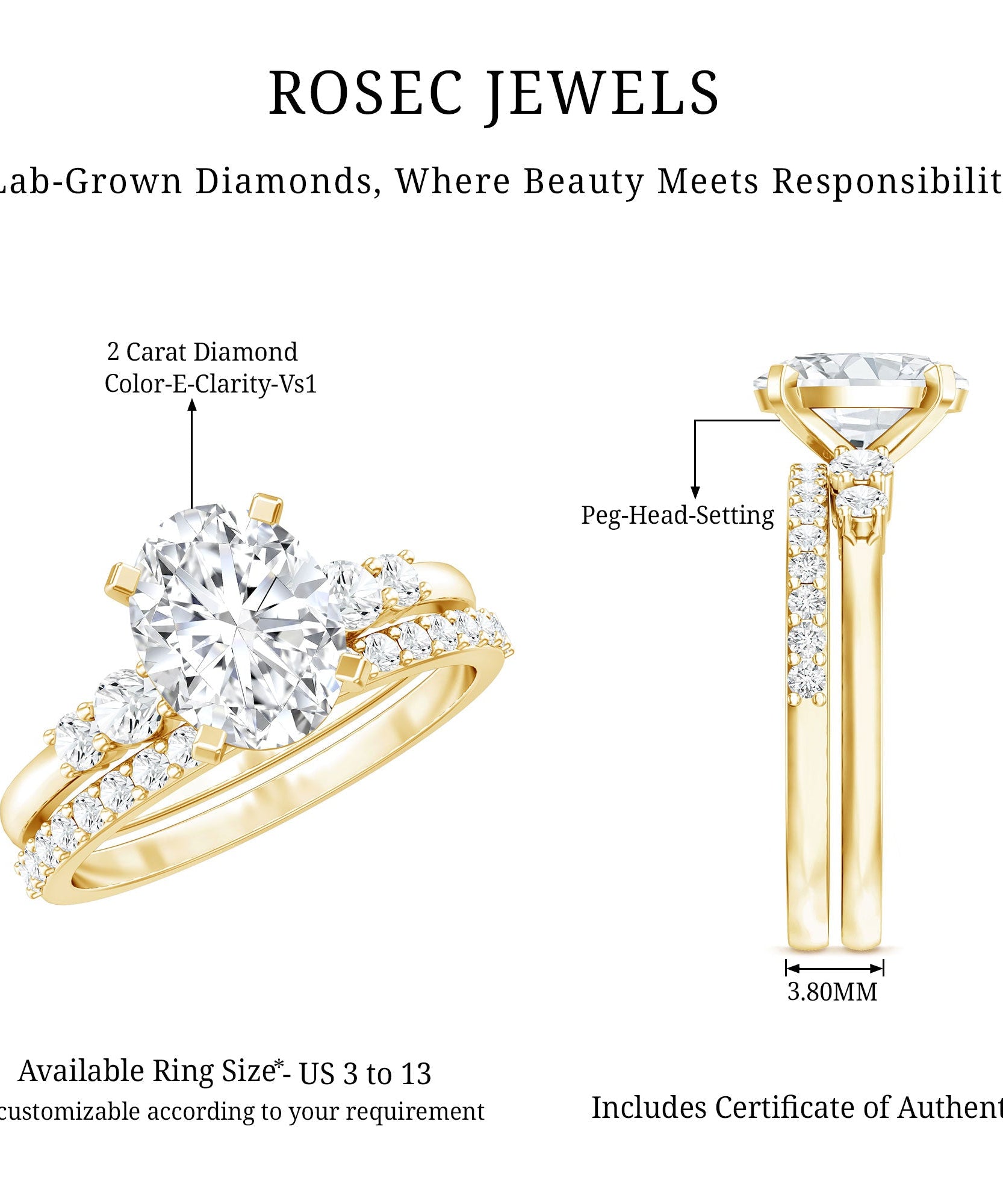 2 Carat Oval Shape Lab Diamond Bridal Ring Set with IGI Certificate