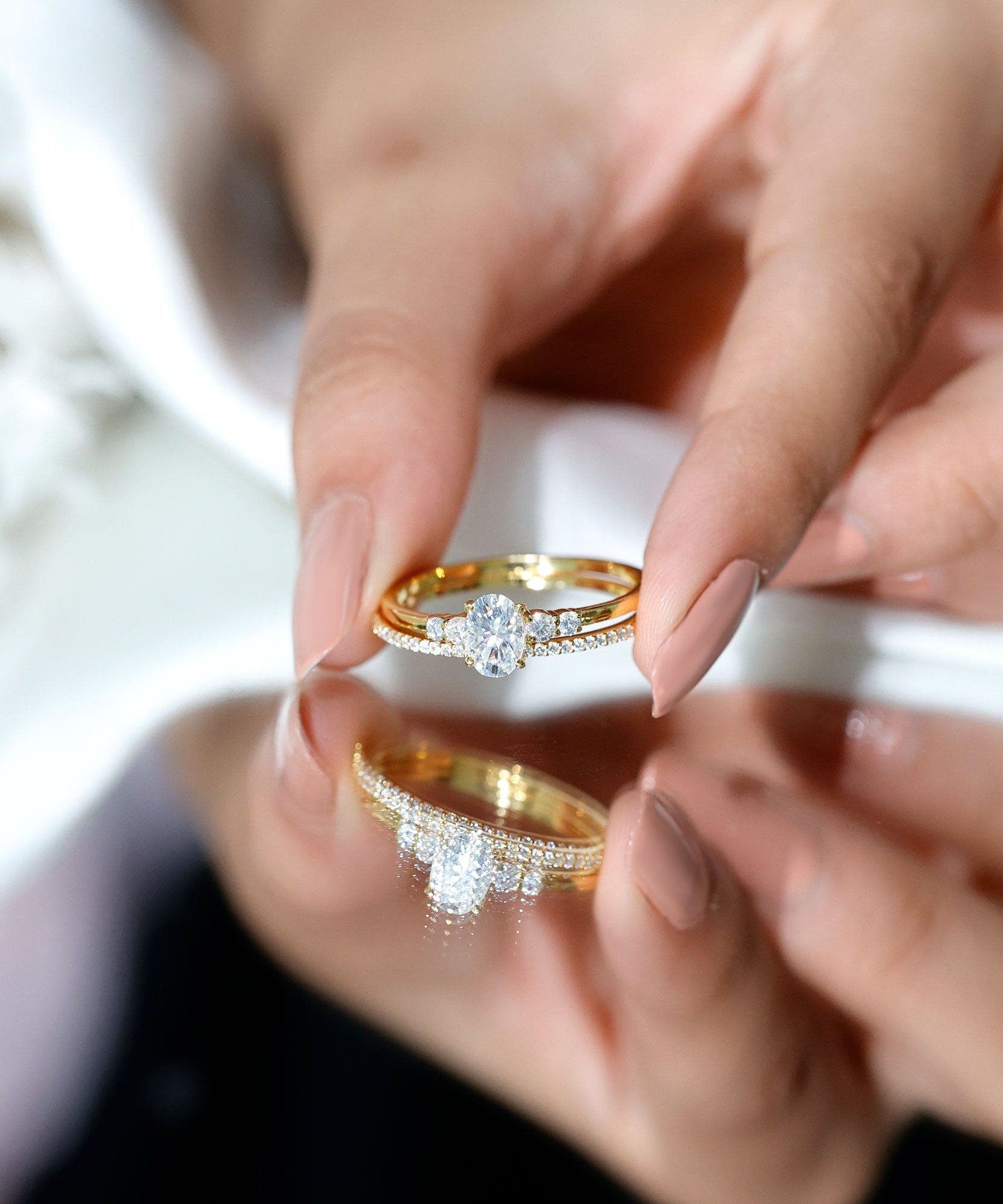 IGI Certified 1 Carat Lab Grown Diamond Engagement Ring with Wedding Band