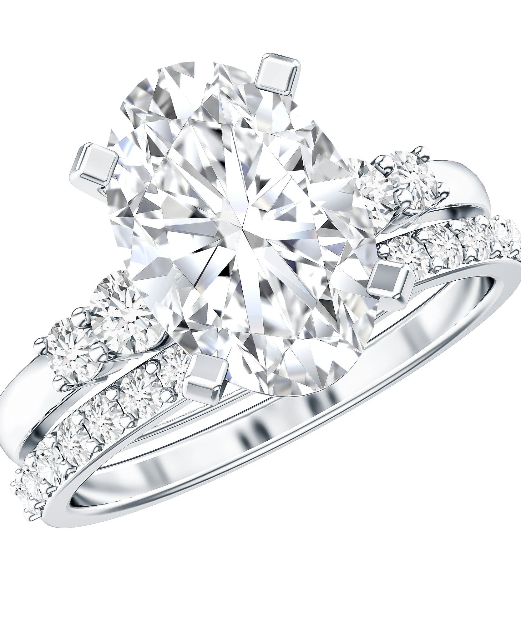 4 Carat Oval Wedding Ring Set with IGI Certified Lab Grown Diamond