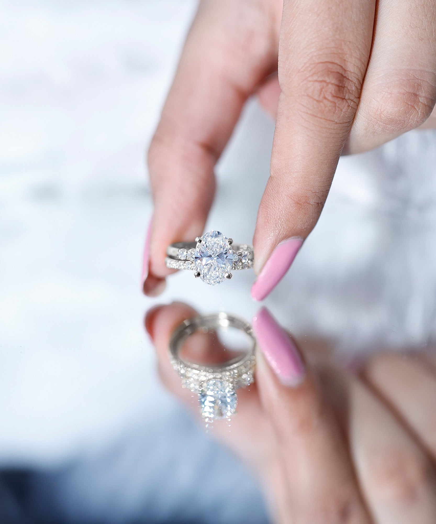 4 Carat Oval Wedding Ring Set with IGI Certified Lab Grown Diamond