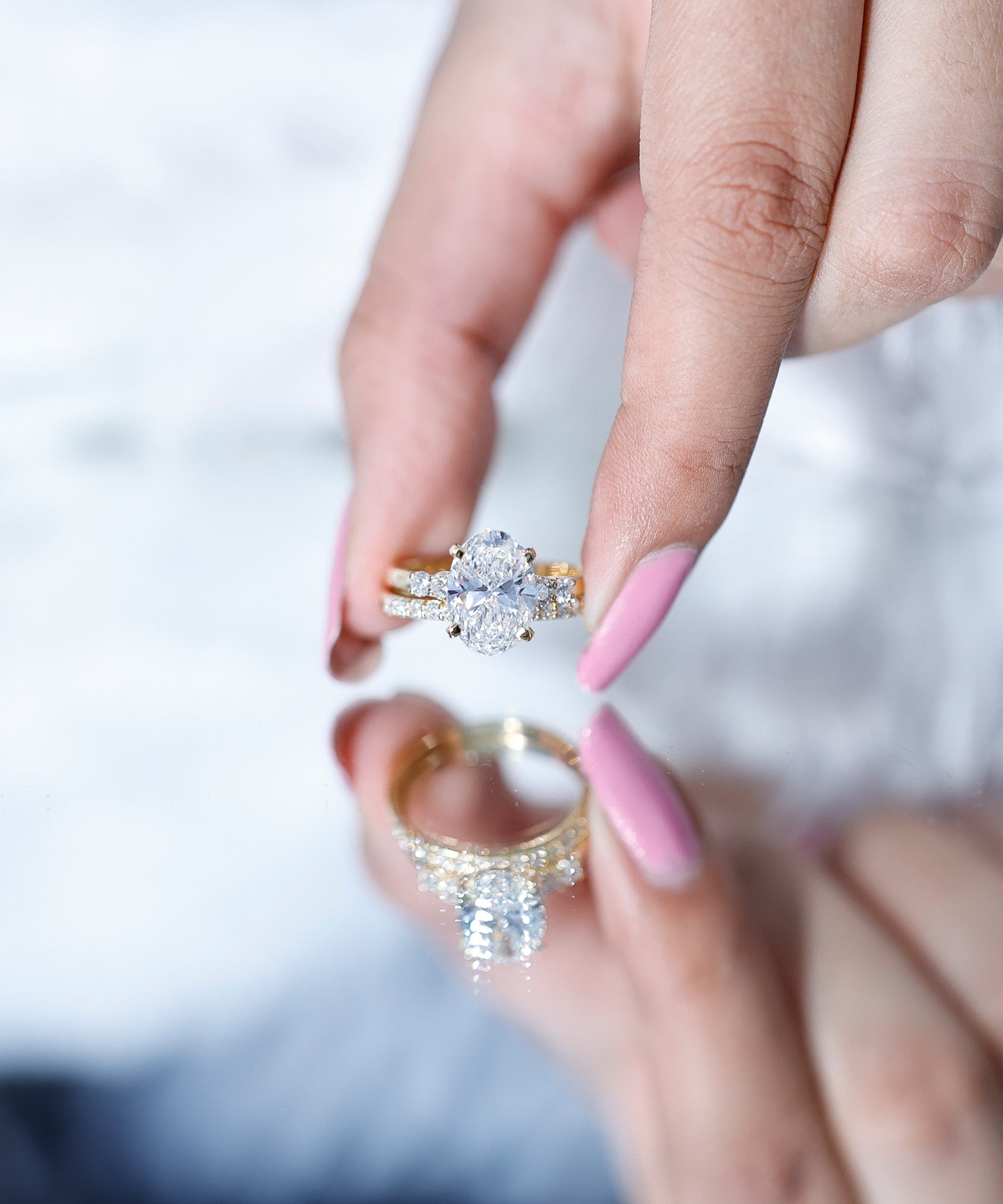 4 Carat Oval Wedding Ring Set with IGI Certified Lab Grown Diamond
