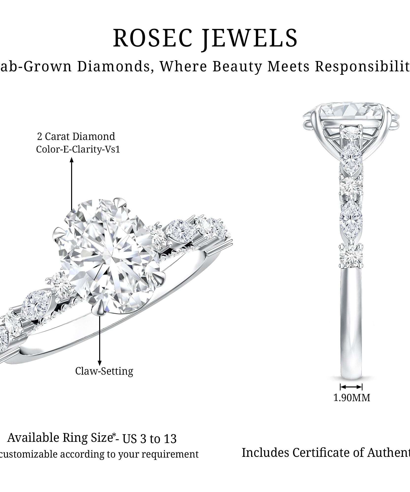 2 Carat Oval Lab Grown Diamond Engagement Ring with IGI Certificate