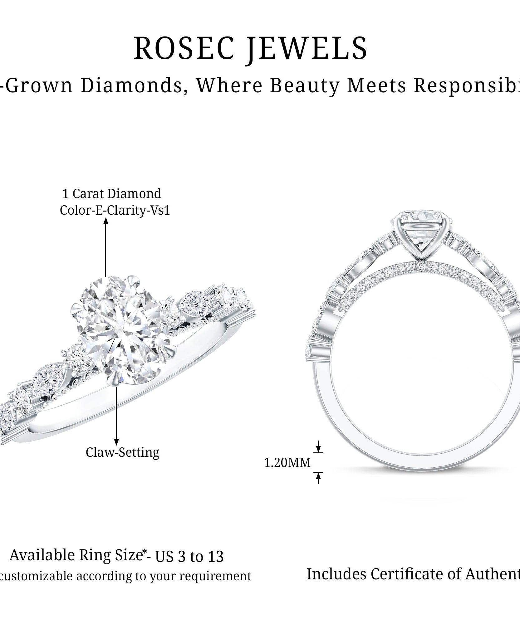 1 Carat IGI Certified Oval Cut Lab Grown Diamond Solitaire Engagement Ring