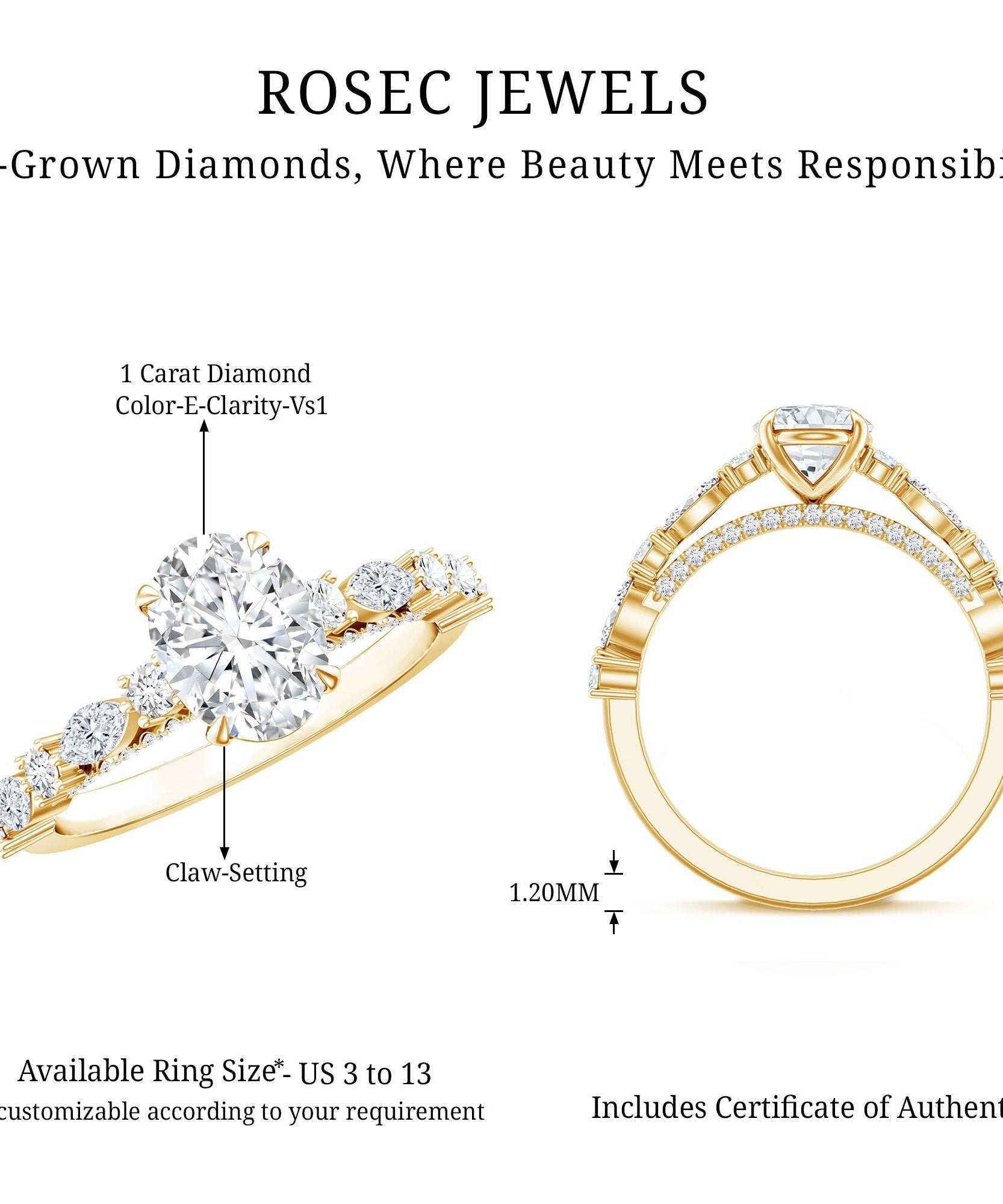 1 Carat IGI Certified Oval Cut Lab Grown Diamond Solitaire Engagement Ring