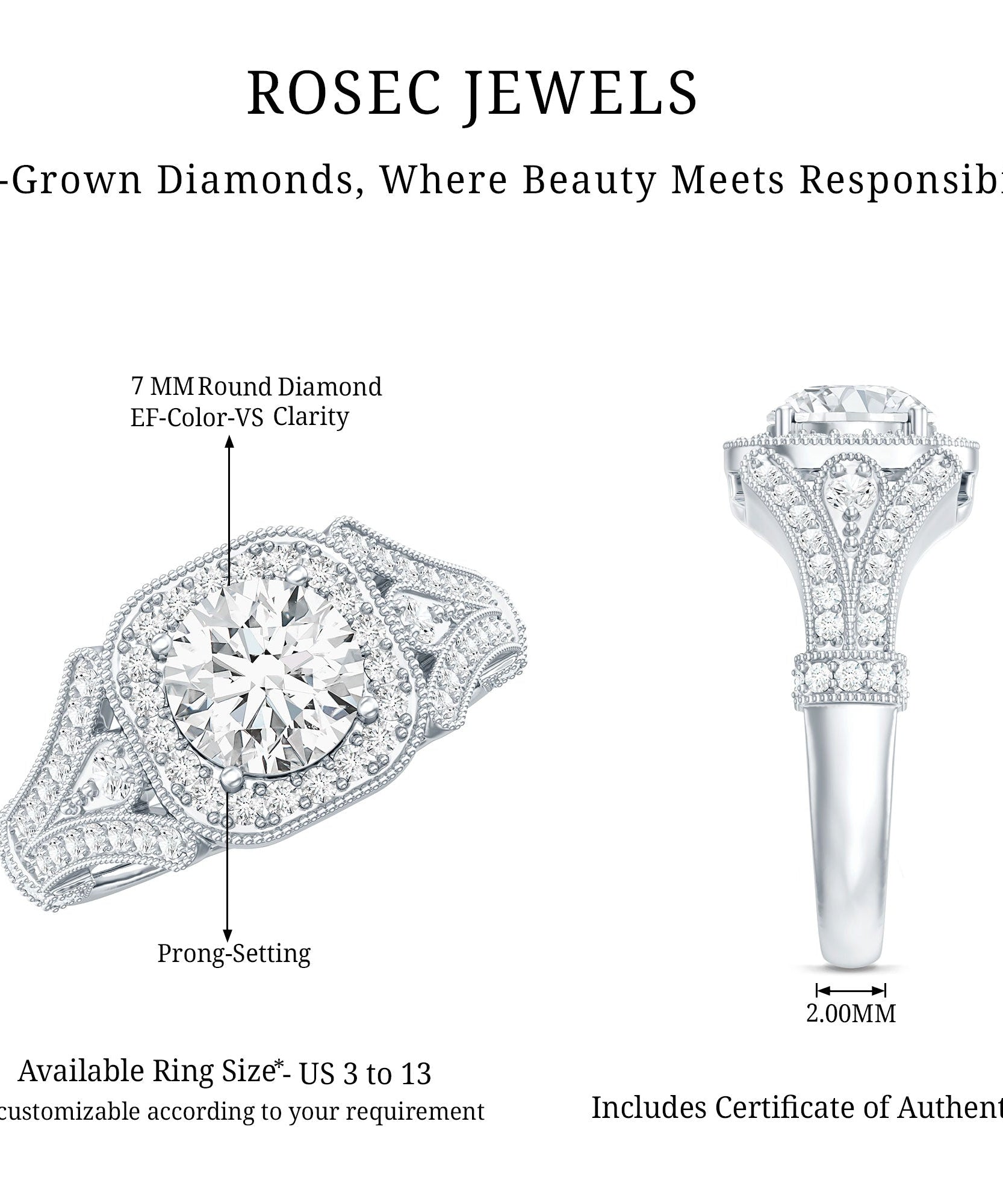 Certified 1.2 Carat Lab Grown Diamond Vintage Style Engagement Ring