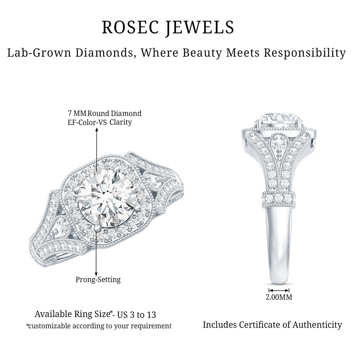 Certified 1.2 Carat Lab Grown Diamond Vintage Style Engagement Ring