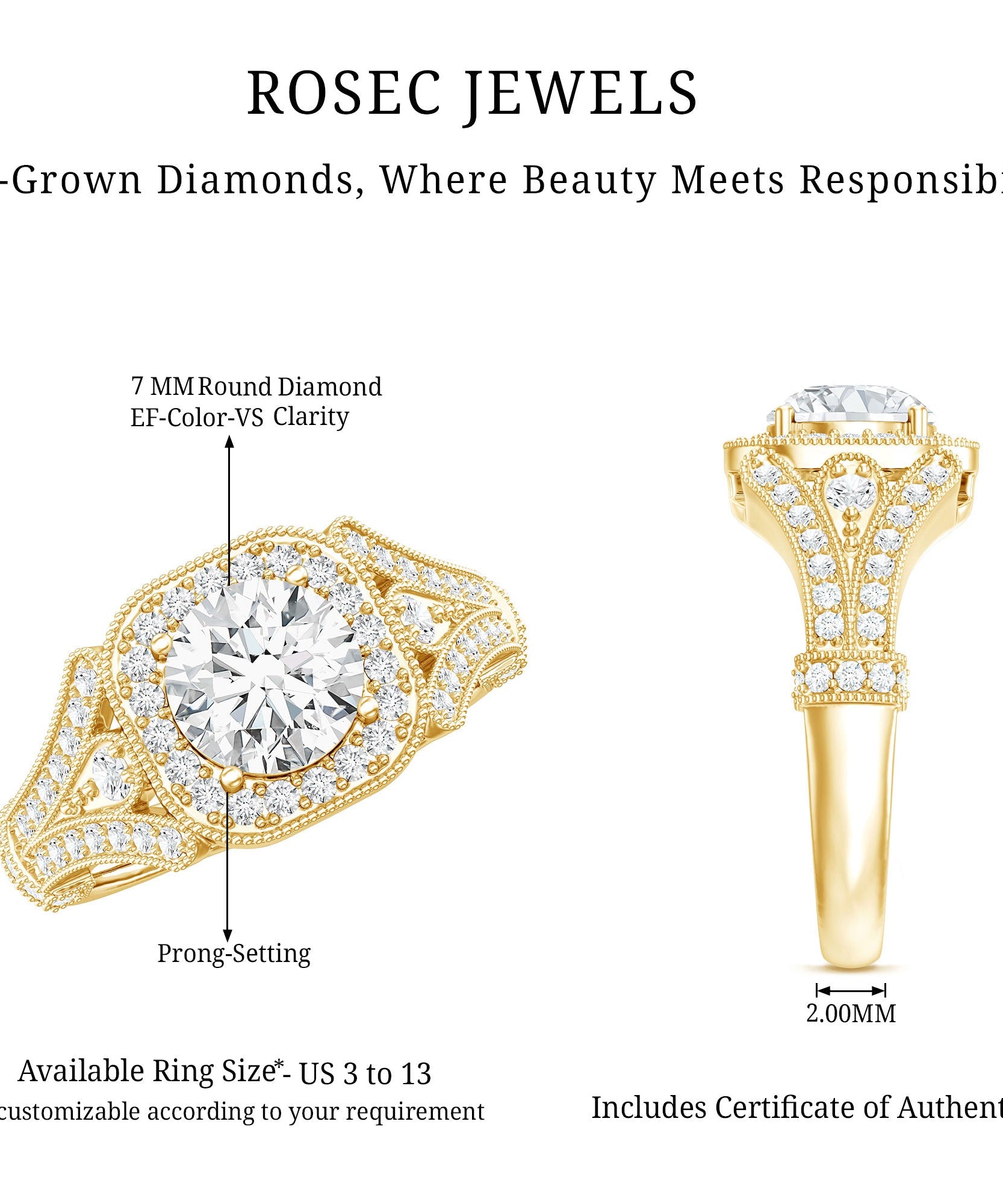 Certified 1.2 Carat Lab Grown Diamond Vintage Style Engagement Ring