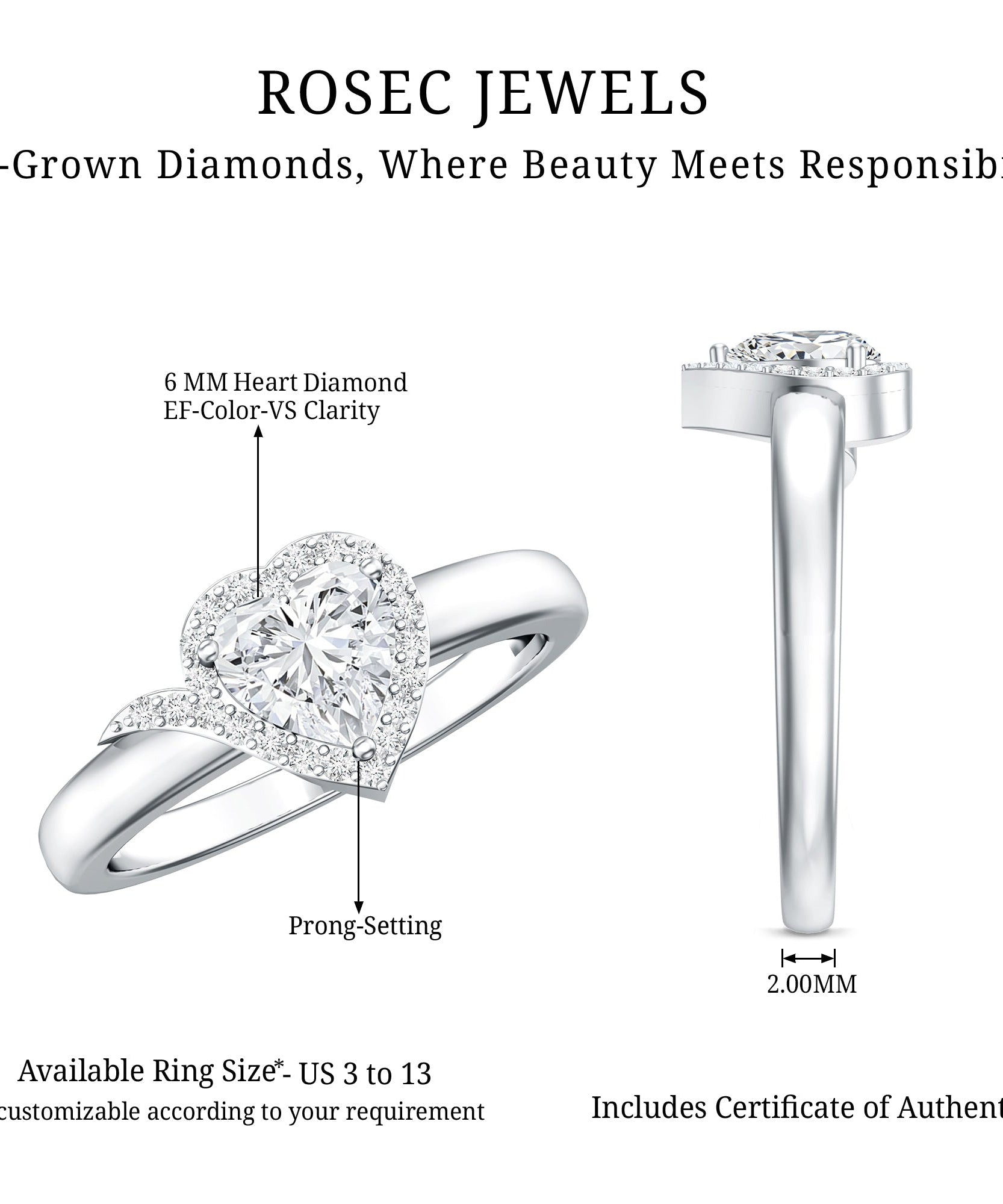 Certified Heart Shape Lab Grown Diamond Engagement Ring