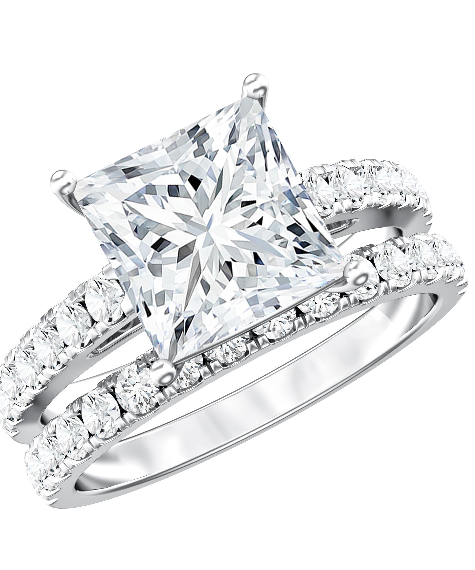 IGI Certified 2 Carat Lab Grown Diamond Princess Cut Bridal Ring Set