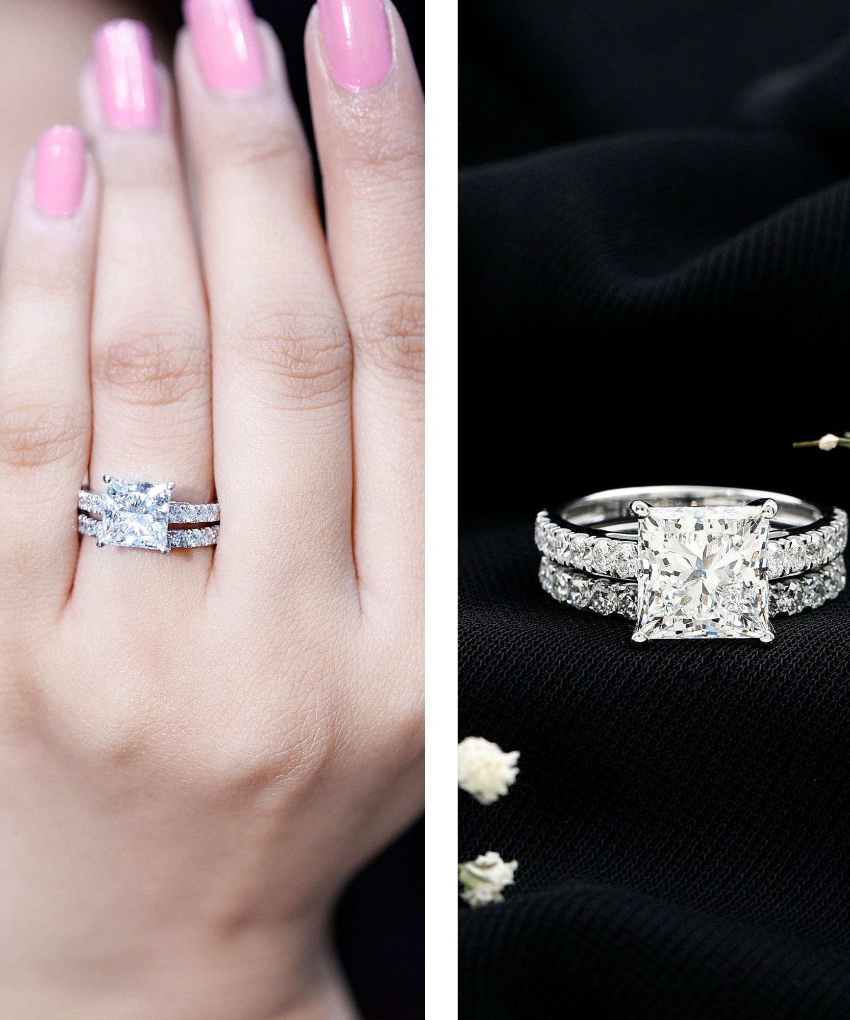 IGI Certified 2 Carat Lab Grown Diamond Princess Cut Bridal Ring Set