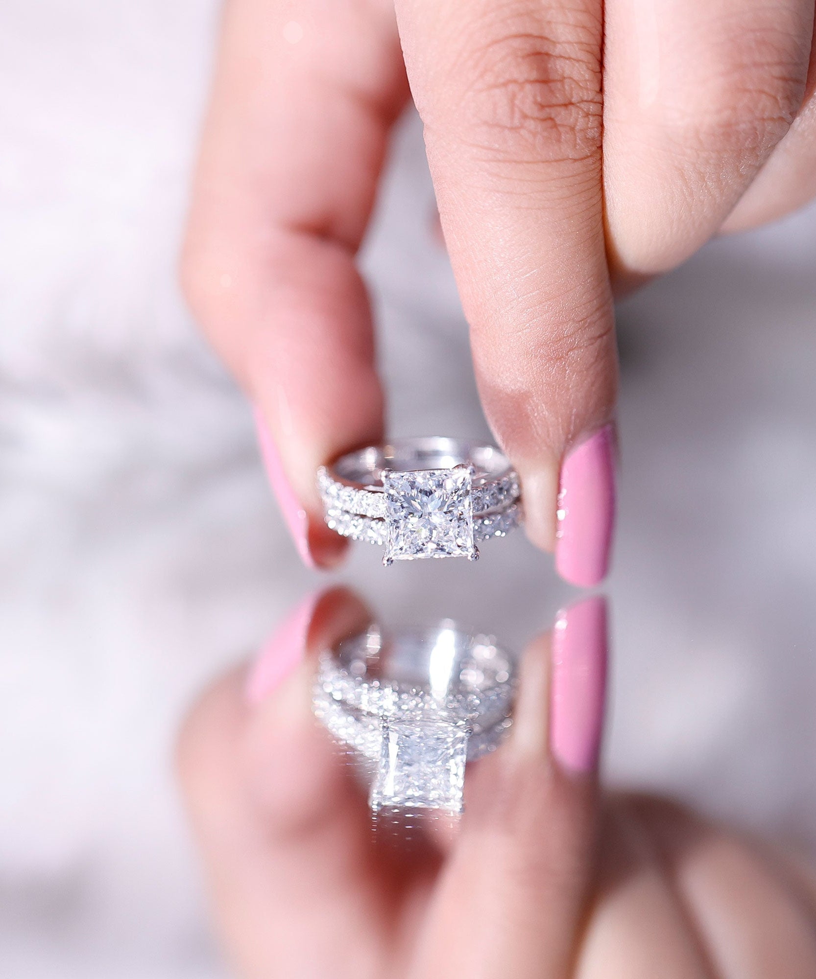 IGI Certified 2 Carat Lab Grown Diamond Princess Cut Bridal Ring Set