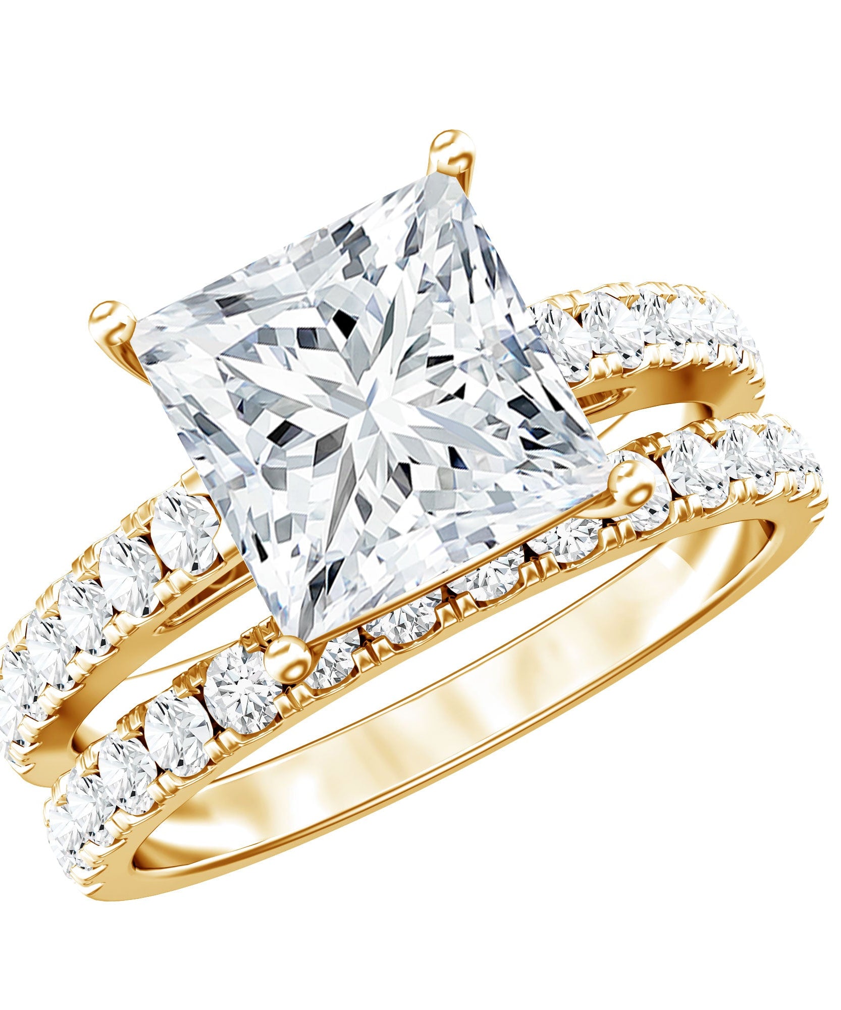 IGI Certified 2 Carat Lab Grown Diamond Princess Cut Bridal Ring Set