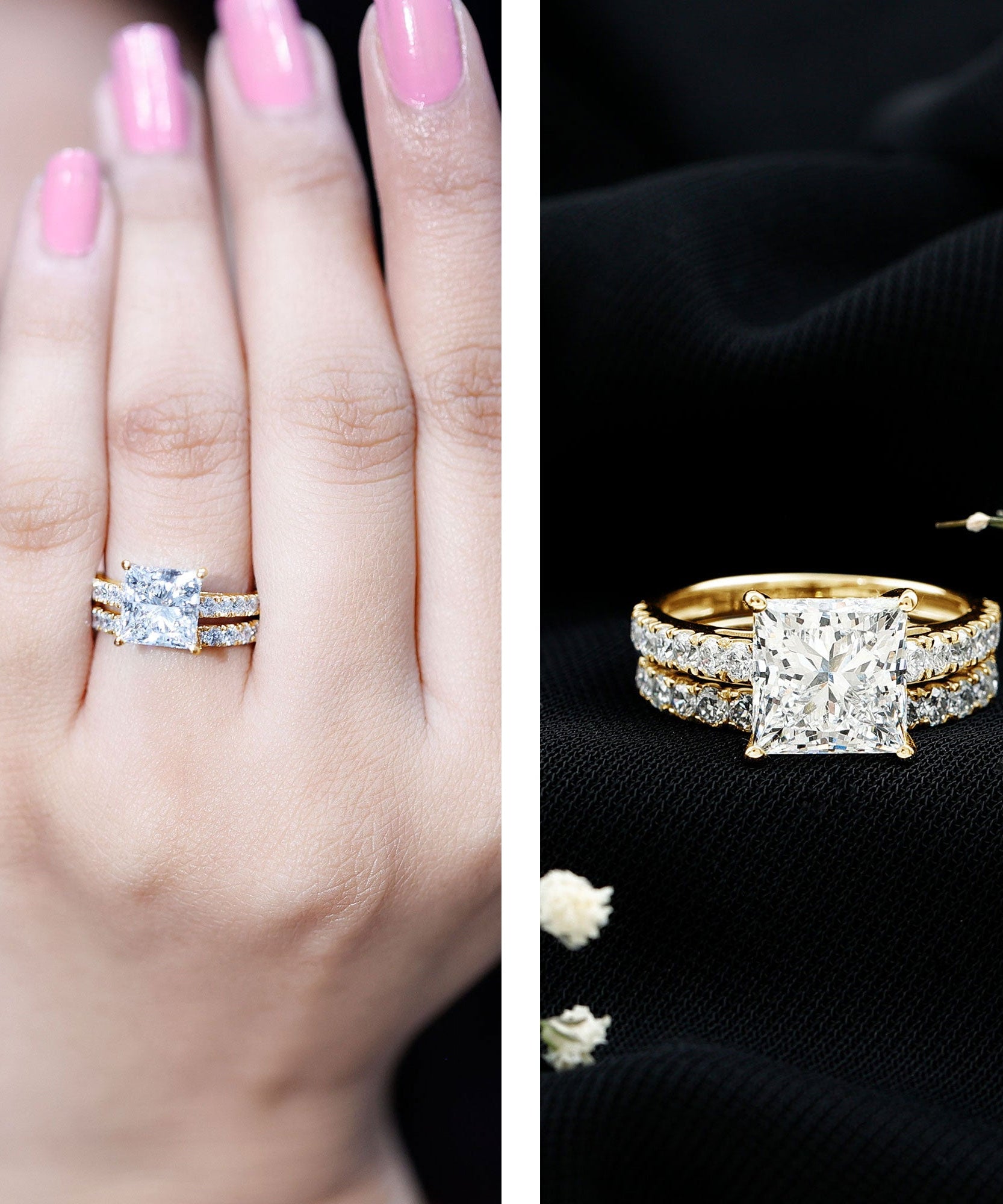 IGI Certified 2 Carat Lab Grown Diamond Princess Cut Bridal Ring Set