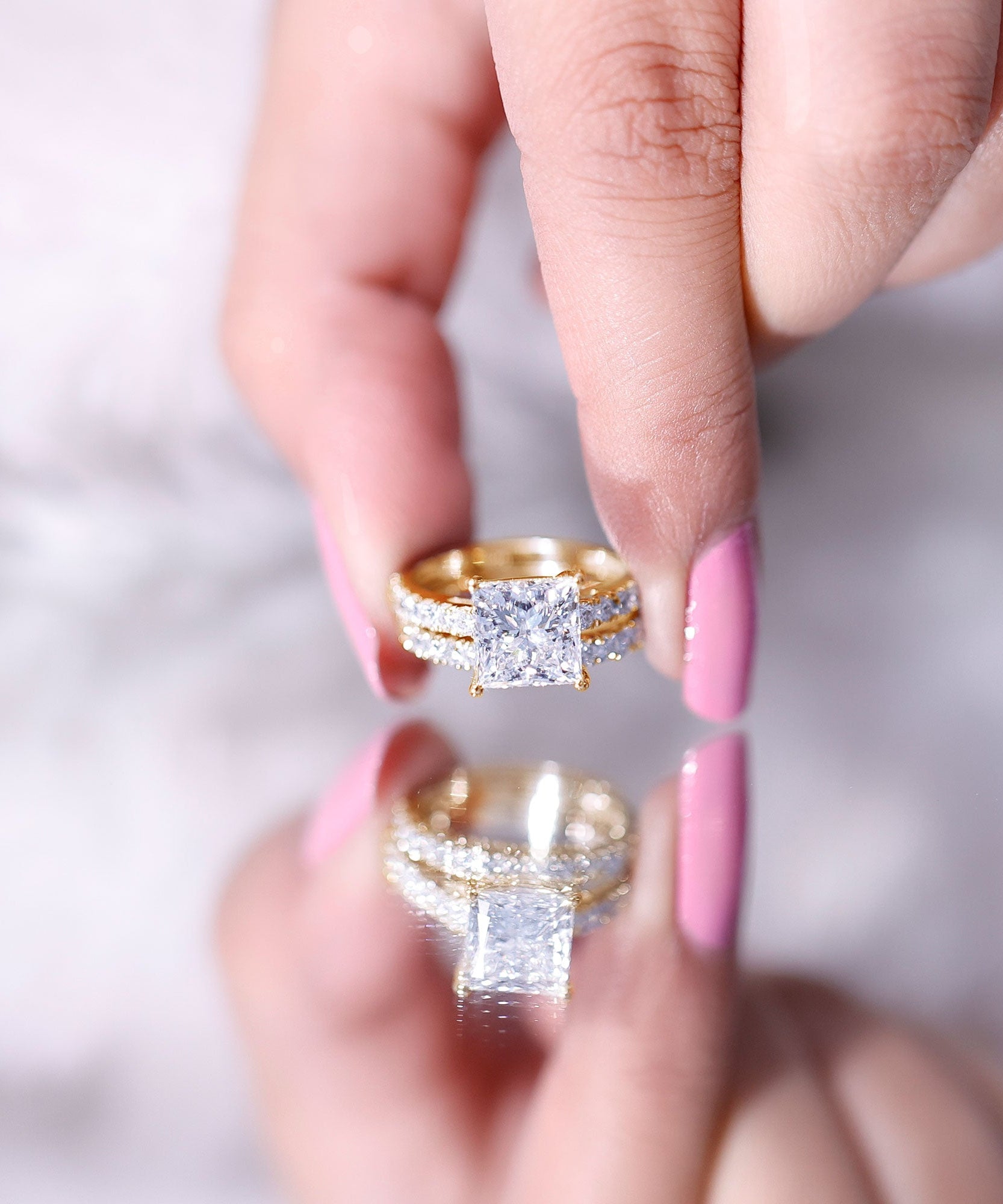 IGI Certified 2 Carat Lab Grown Diamond Princess Cut Bridal Ring Set
