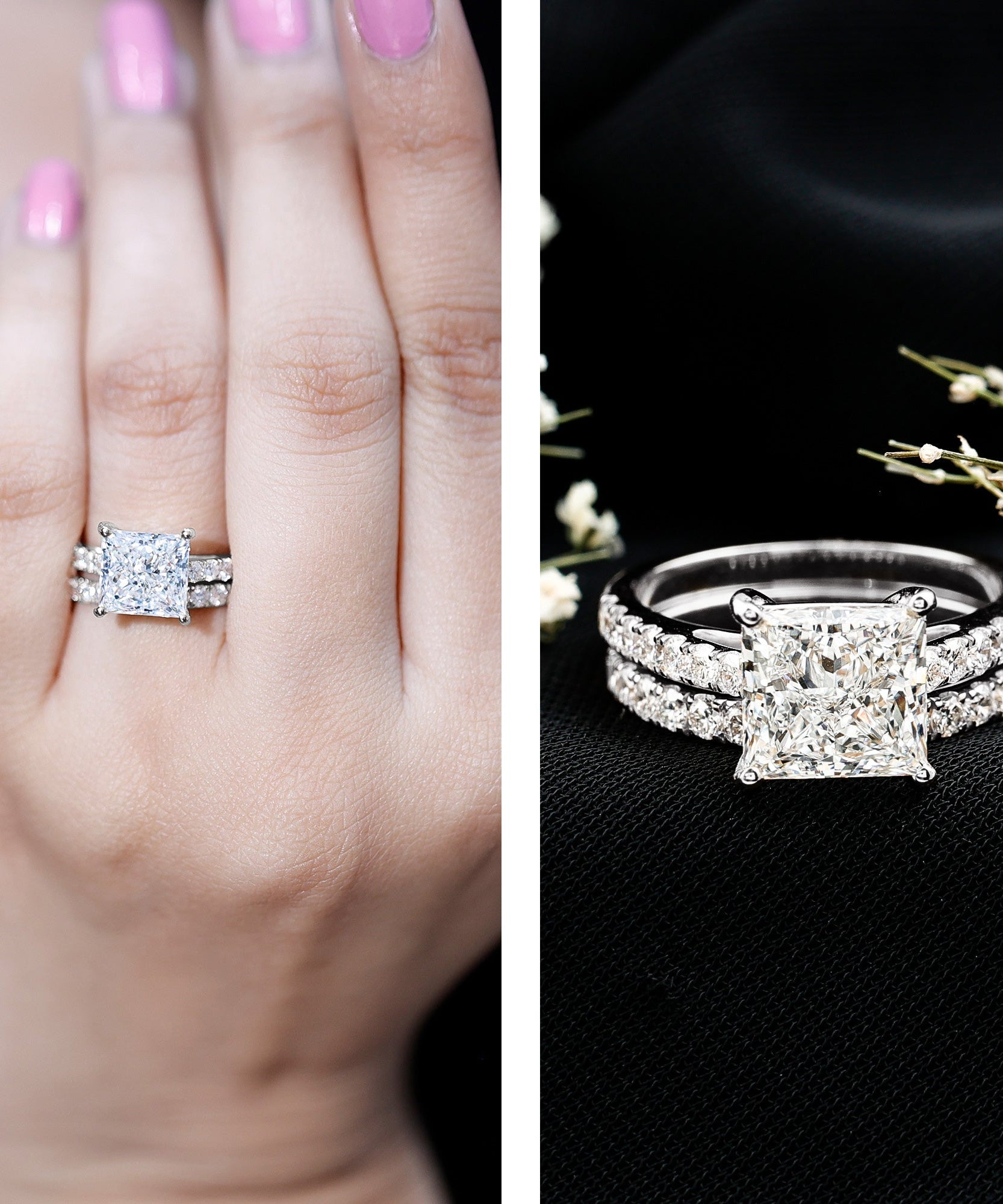 IGI Certified 4 Carat Princess Cut Lab Grown Diamond Engagement Ring With Wedding Band