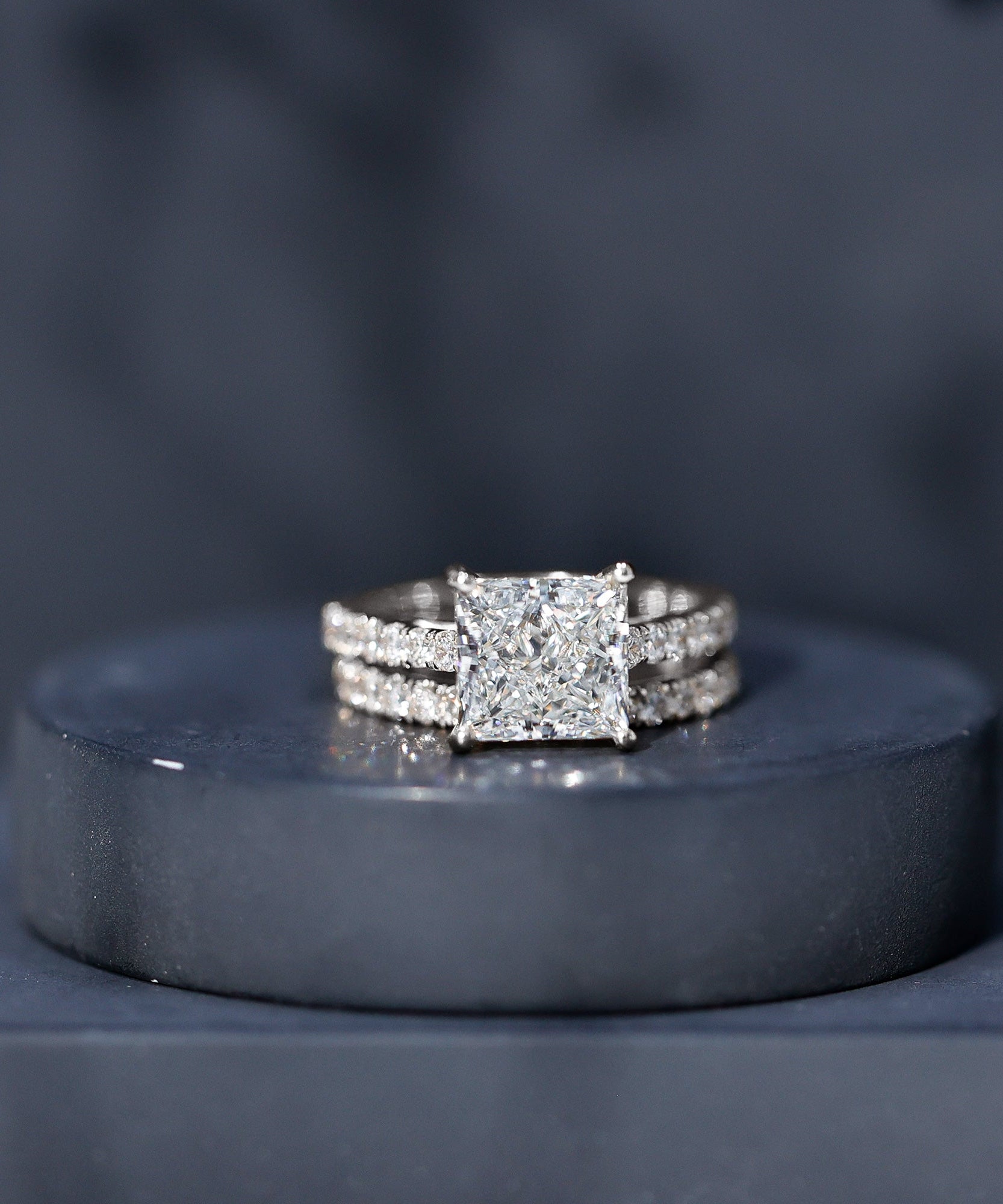 IGI Certified 4 Carat Princess Cut Lab Grown Diamond Engagement Ring With Wedding Band