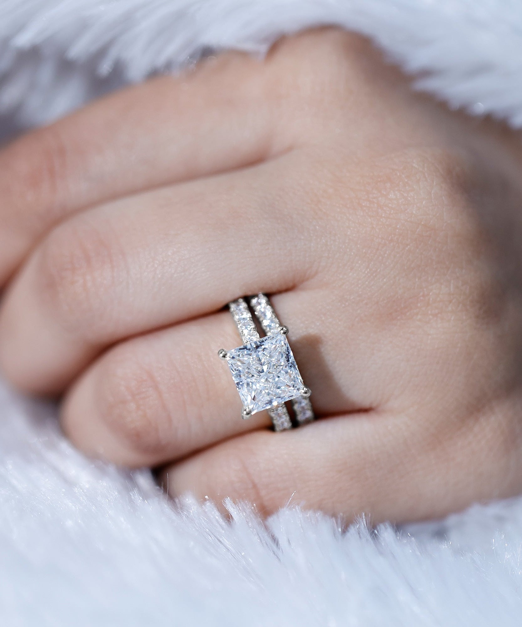 IGI Certified 4 Carat Princess Cut Lab Grown Diamond Engagement Ring With Wedding Band