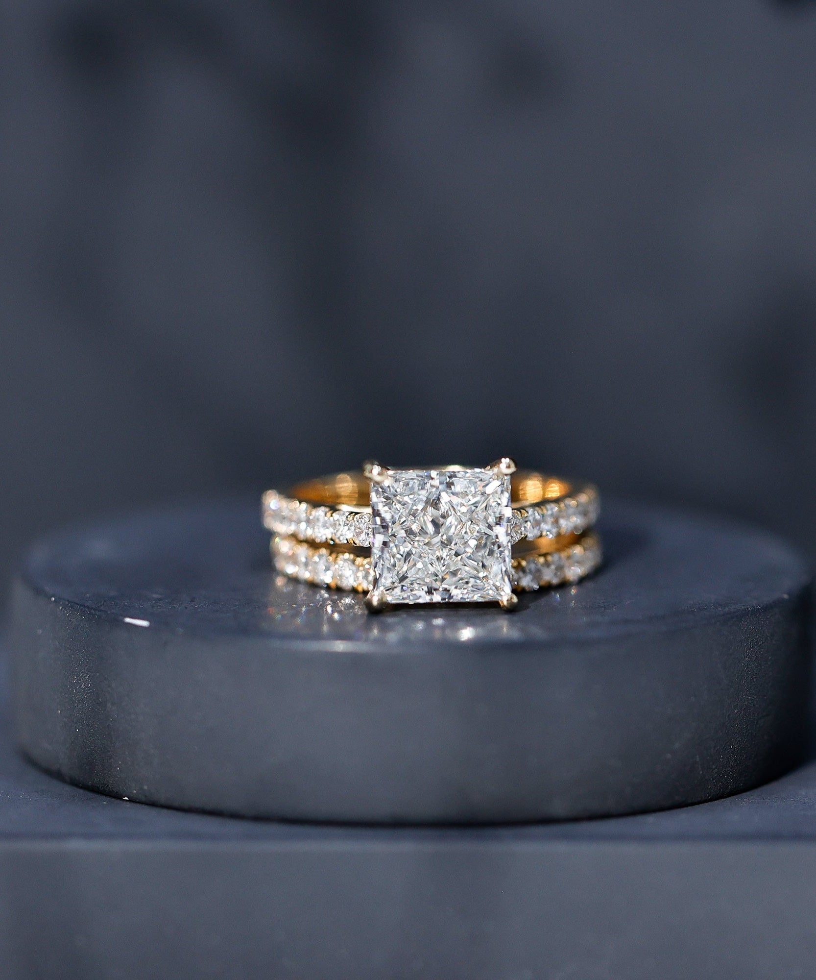 IGI Certified 4 Carat Princess Cut Lab Grown Diamond Engagement Ring With Wedding Band