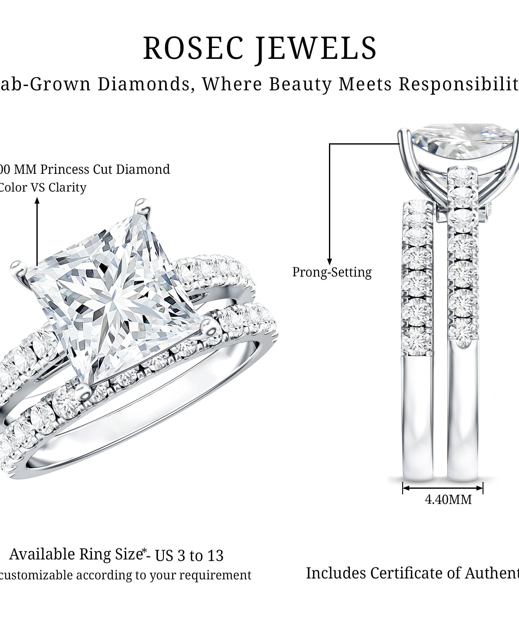 IGI Certified Huge 5 Carat Lab Grown Diamond Engagement Wedding Ring Set