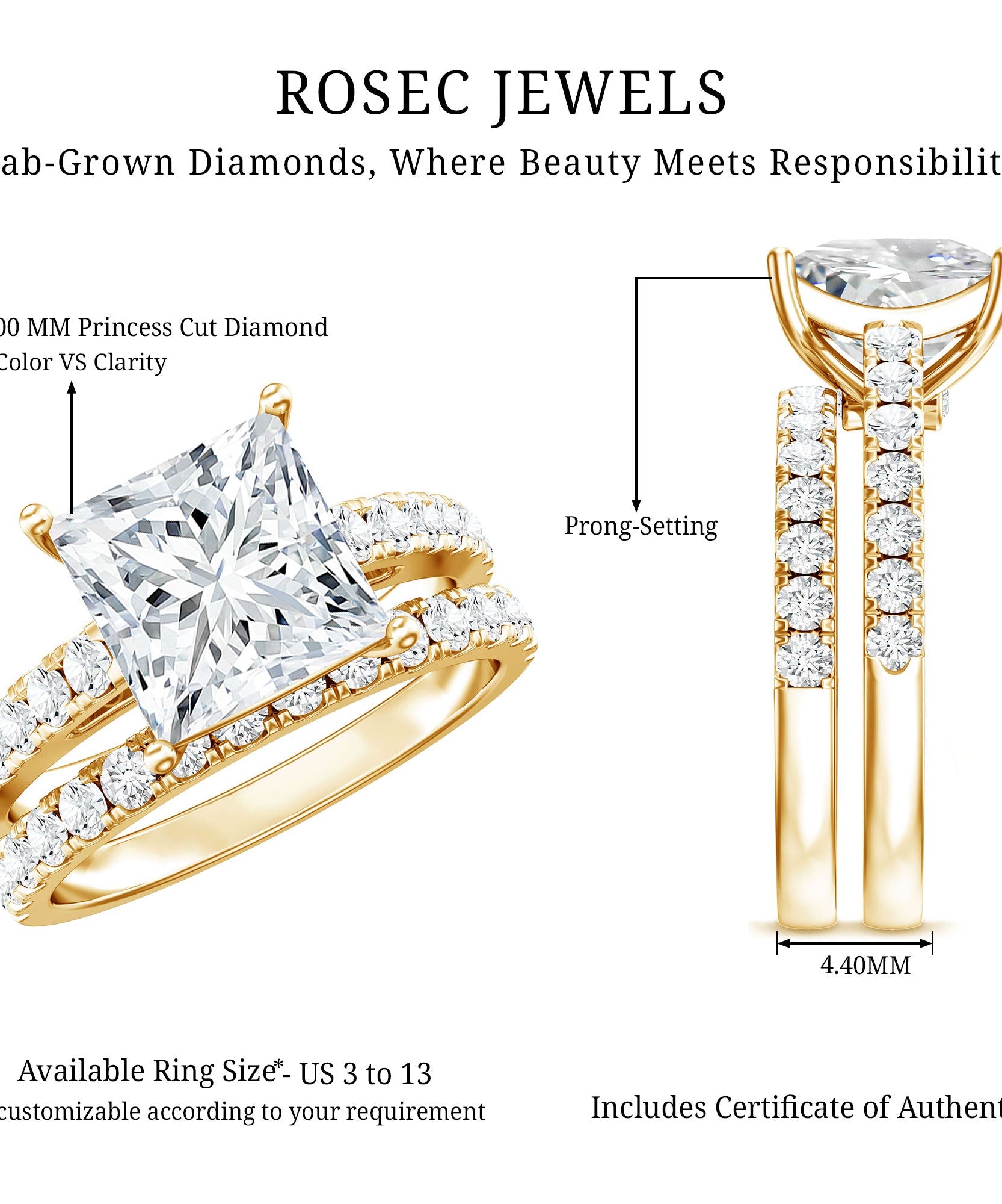 IGI Certified Huge 5 Carat Lab Grown Diamond Engagement Wedding Ring Set
