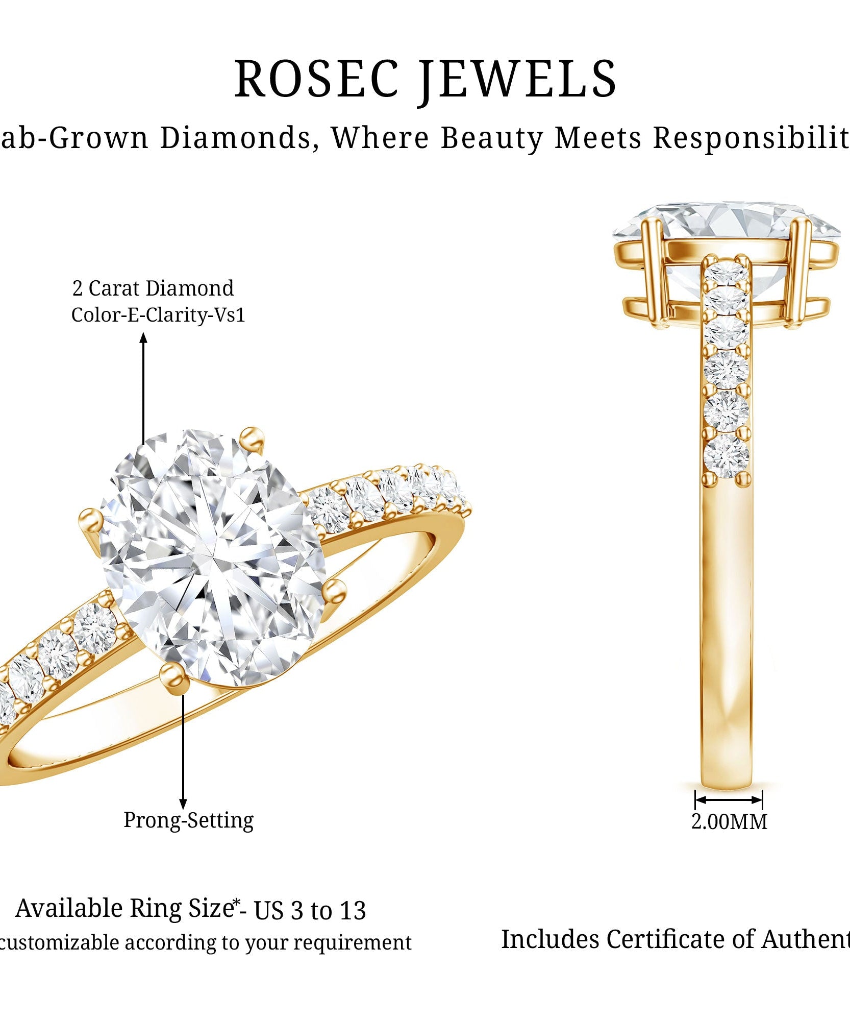 Lab Grown 2 Carat Diamond Oval Engagement Ring with IGI Certificate