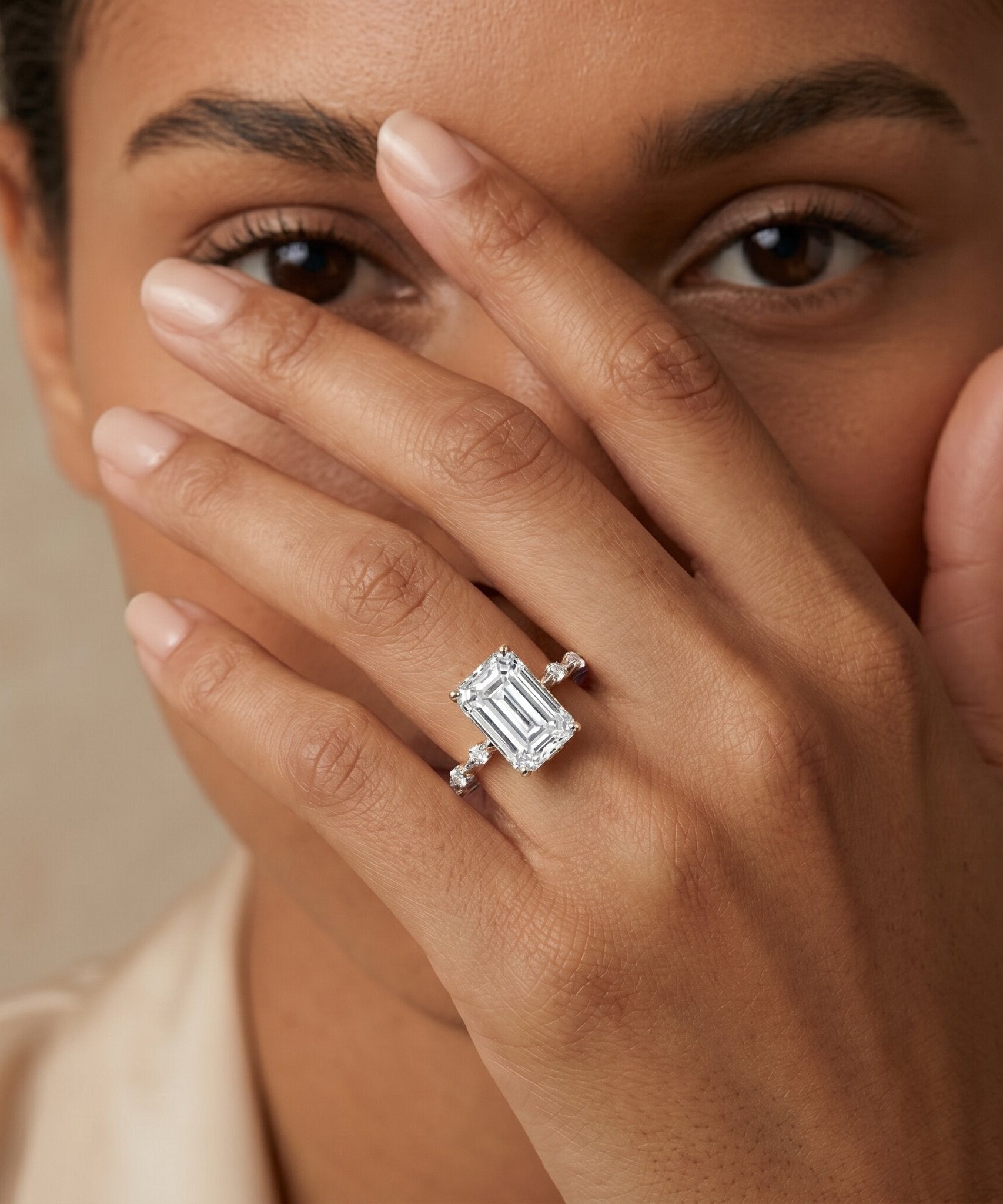 IGI Certified 3 Carat Emerald Cut Lab Grown Diamond Engagement Ring