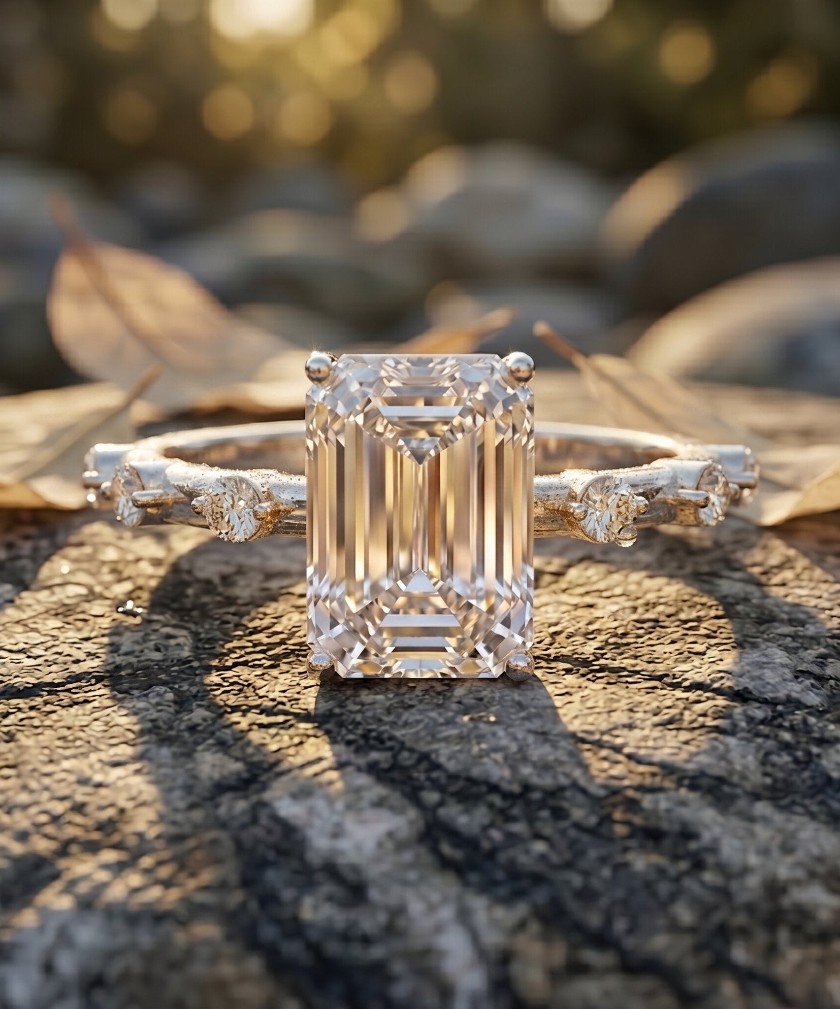 IGI Certified 3 Carat Emerald Cut Lab Grown Diamond Engagement Ring