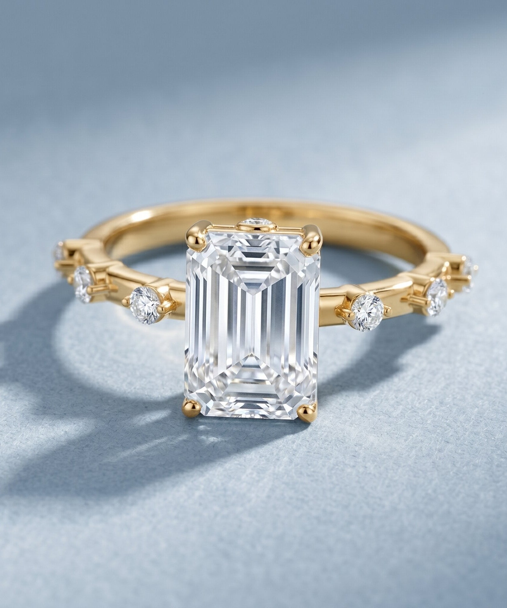 IGI Certified 3 Carat Emerald Cut Lab Grown Diamond Engagement Ring