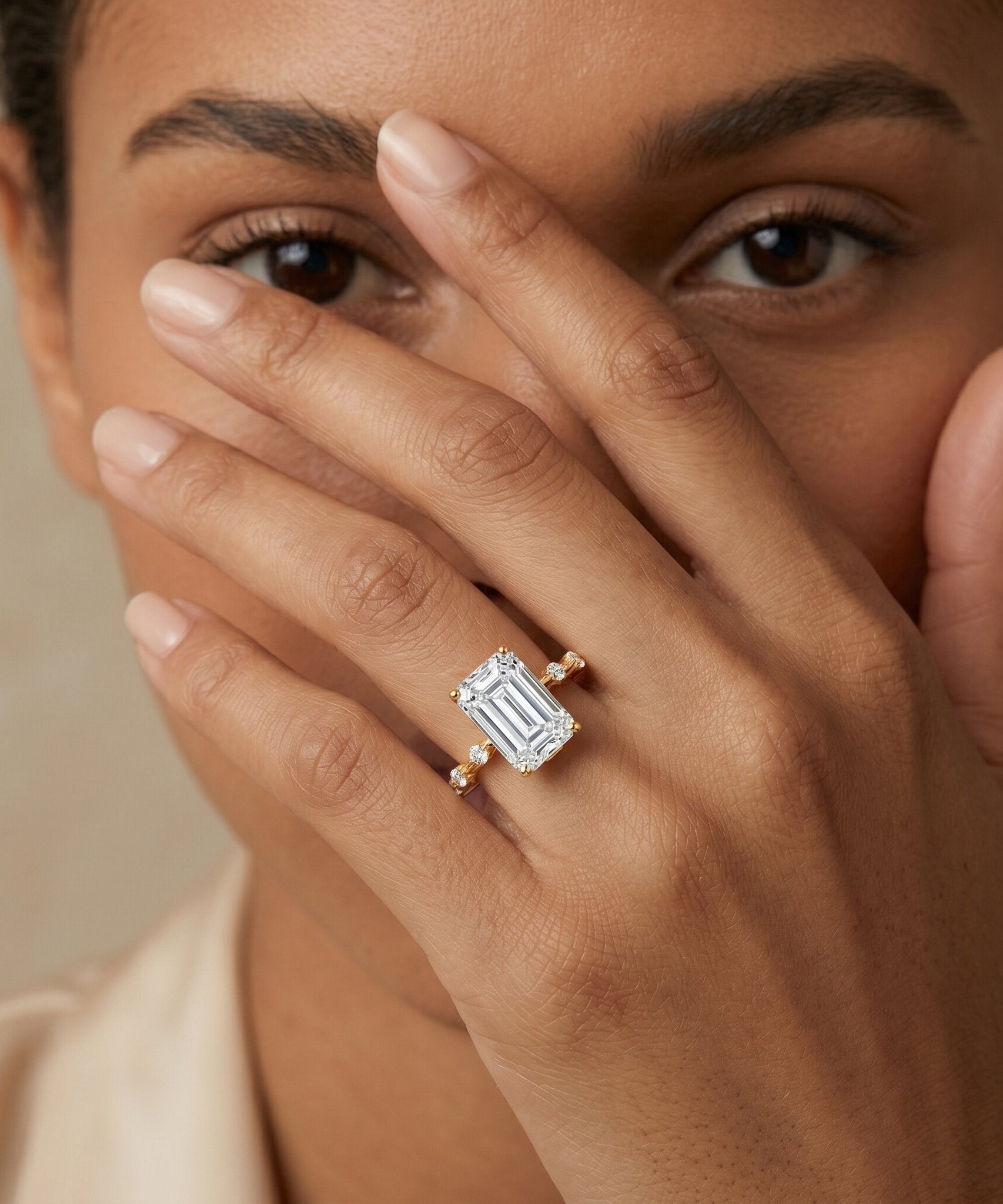 IGI Certified 3 Carat Emerald Cut Lab Grown Diamond Engagement Ring