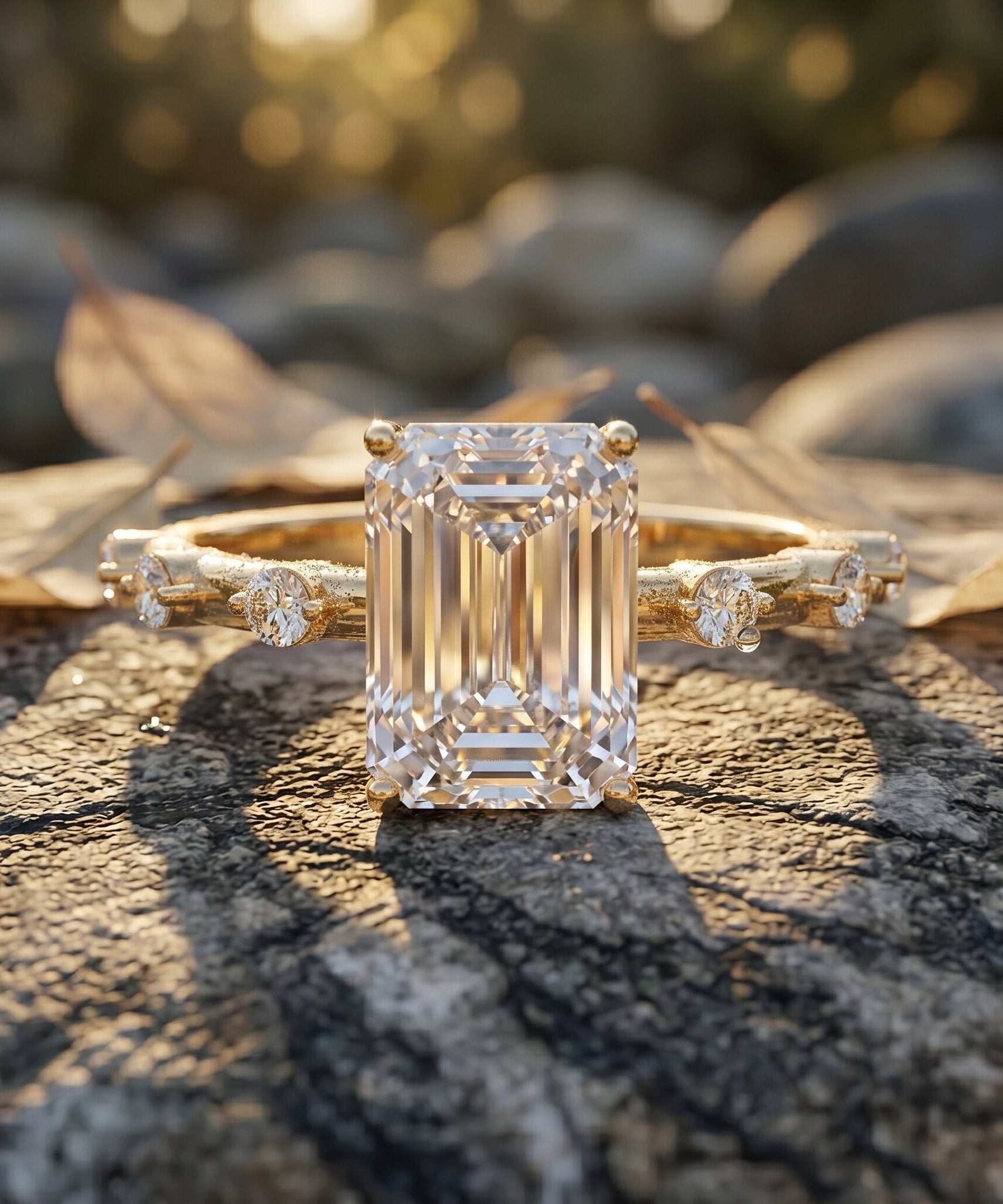 IGI Certified 3 Carat Emerald Cut Lab Grown Diamond Engagement Ring