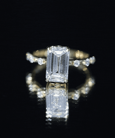 IGI Certified 4 Carat Lab Grown Emerald Cut Diamond Engagement Ring with Spaced Accent
