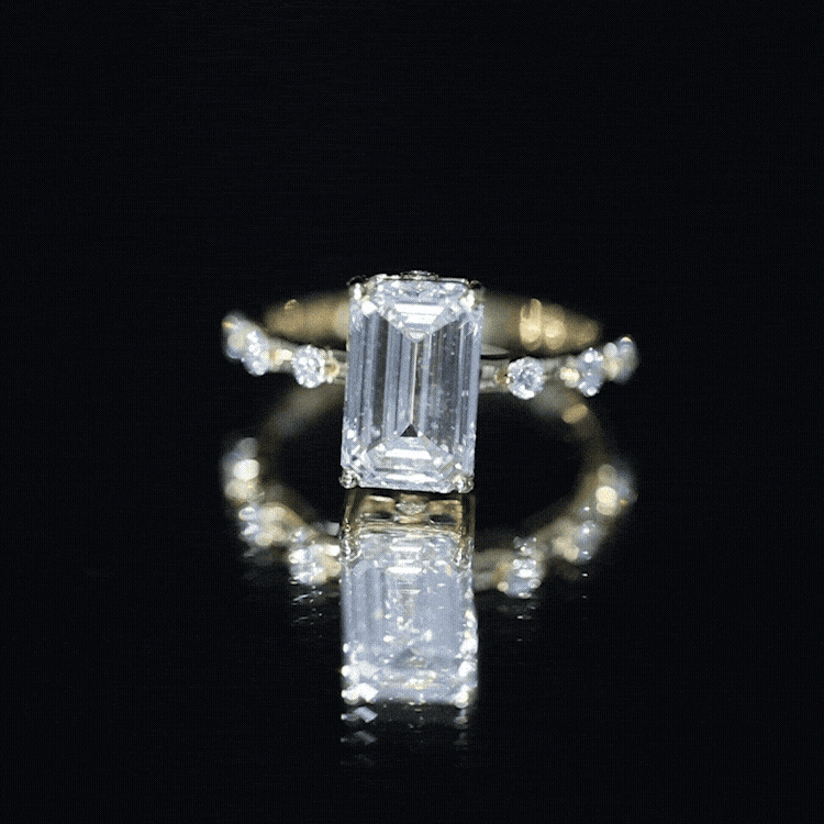 IGI Certified 4 Carat Lab Grown Emerald Cut Diamond Engagement Ring with Spaced Accent