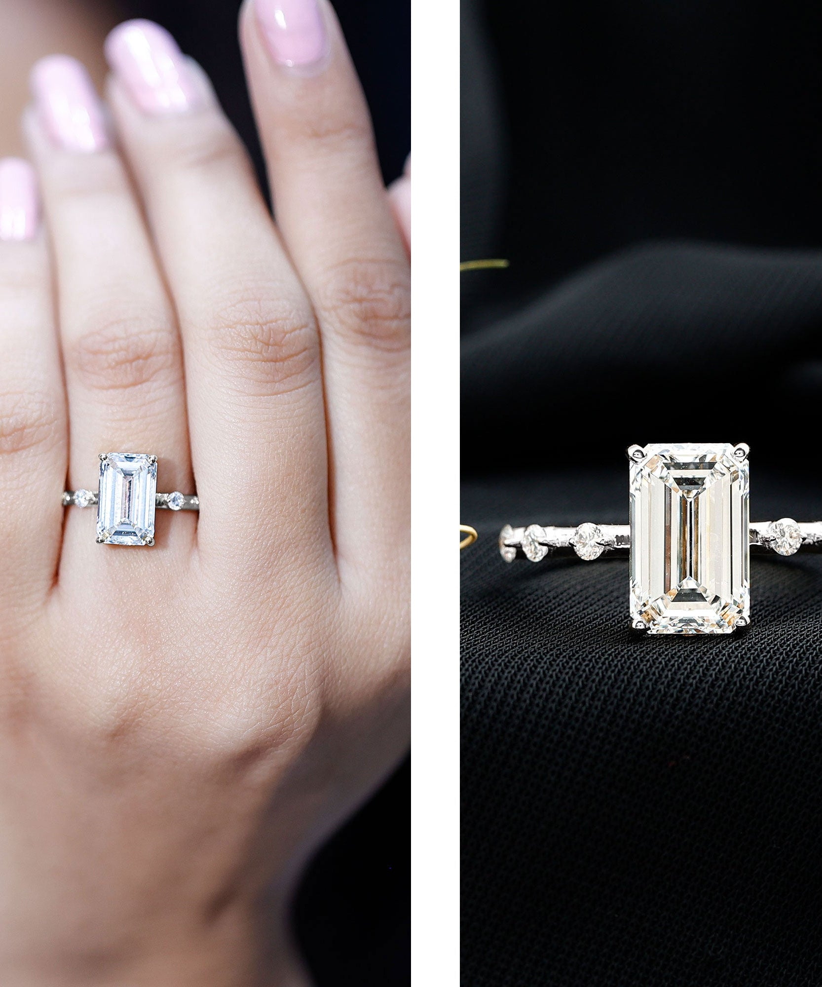 IGI Certified 4 Carat Lab Grown Emerald Cut Diamond Engagement Ring with Spaced Accent
