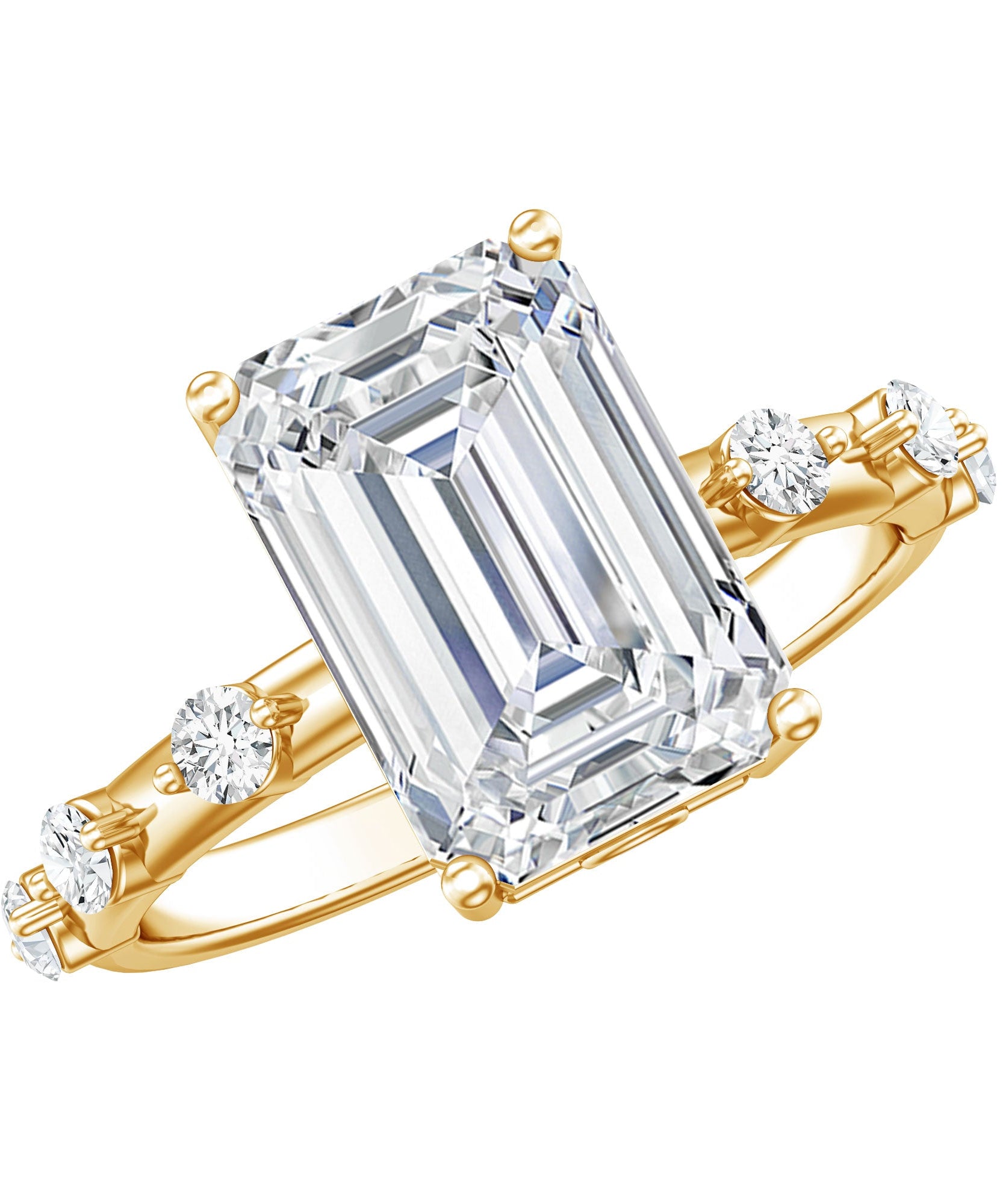 IGI Certified 4 Carat Lab Grown Emerald Cut Diamond Engagement Ring with Spaced Accent