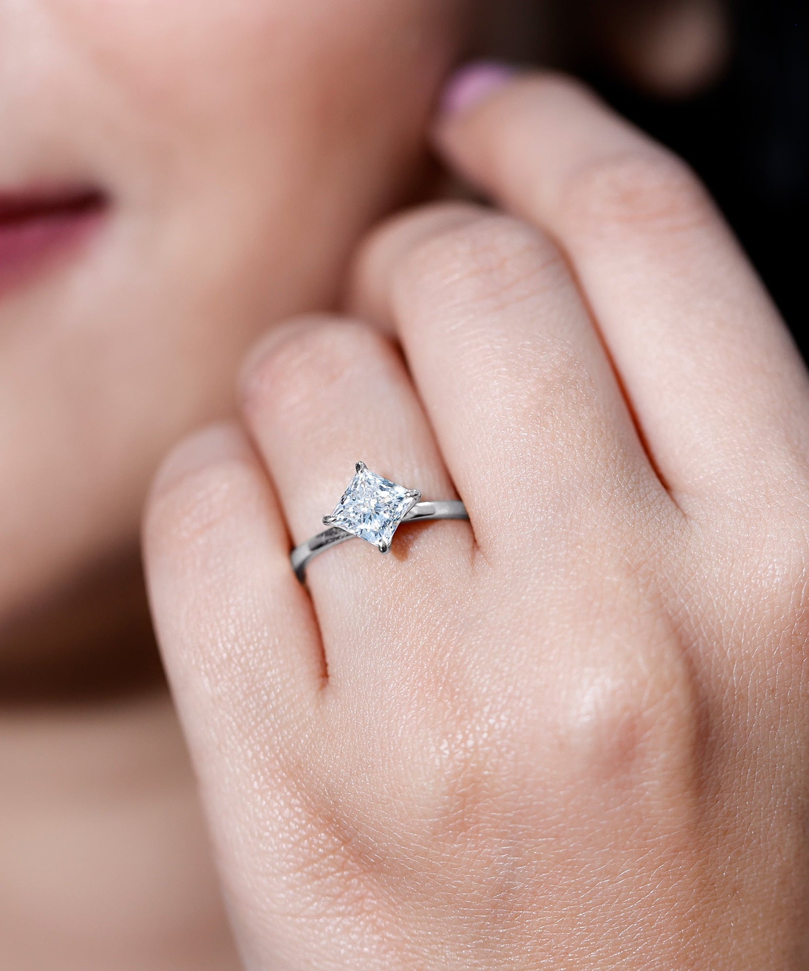 1 Carat Lab Created Diamond Princess Cut Engagement Ring IGI Certified
