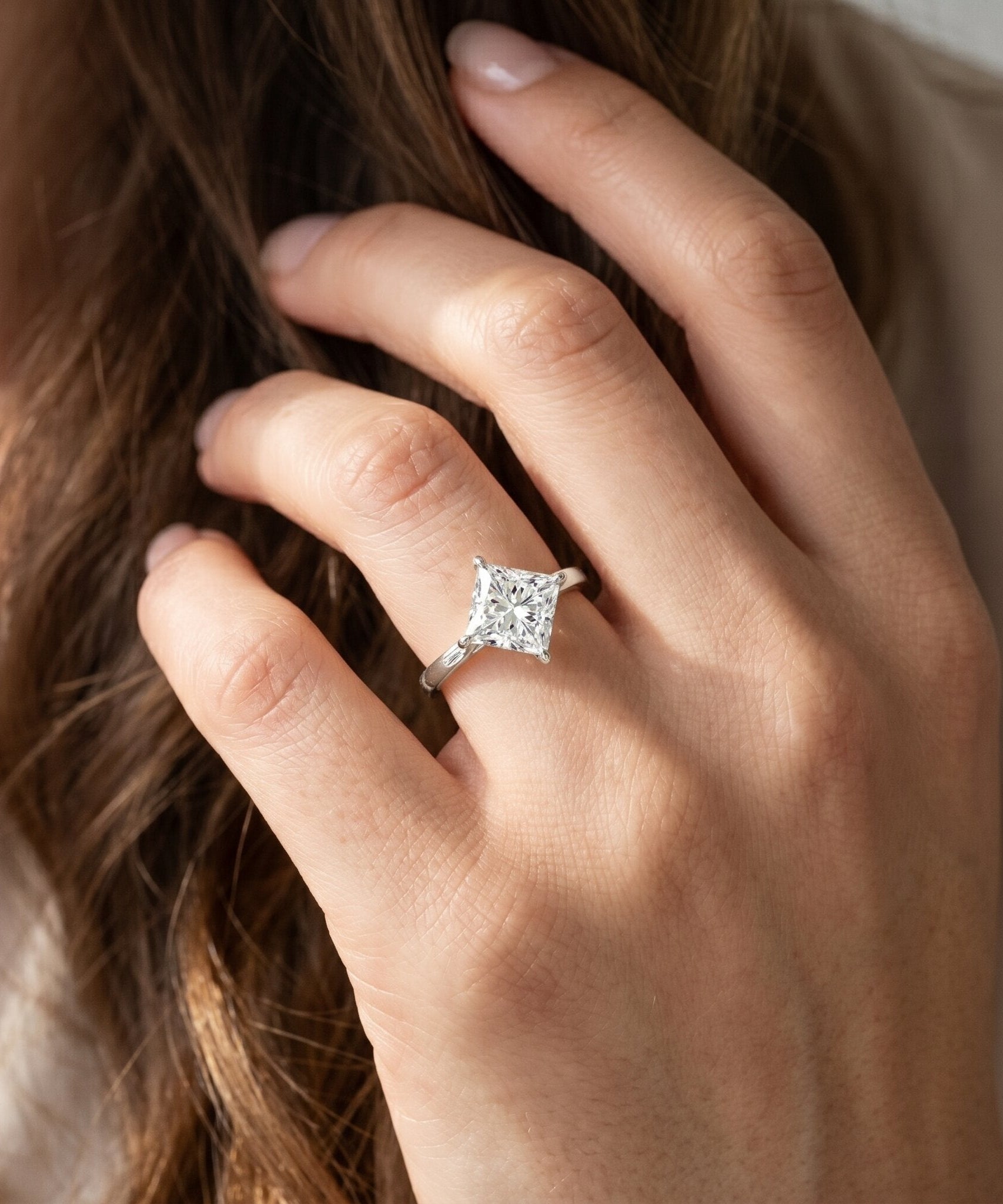 Solitaire 2 Carat Lab Grown Diamond Princess Cut Engagement Ring IGI Certified