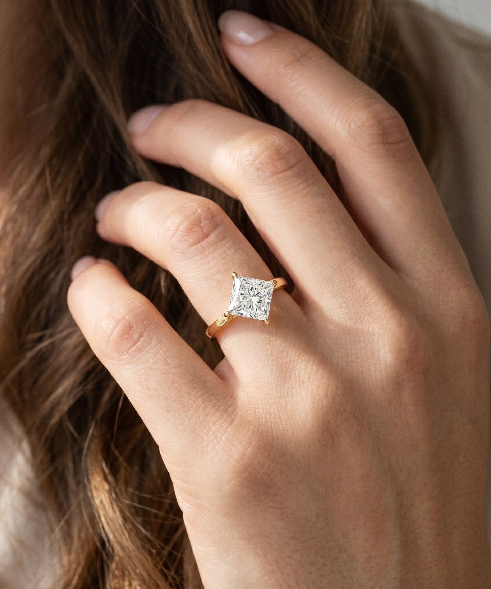 Solitaire 2 Carat Lab Grown Diamond Princess Cut Engagement Ring IGI Certified