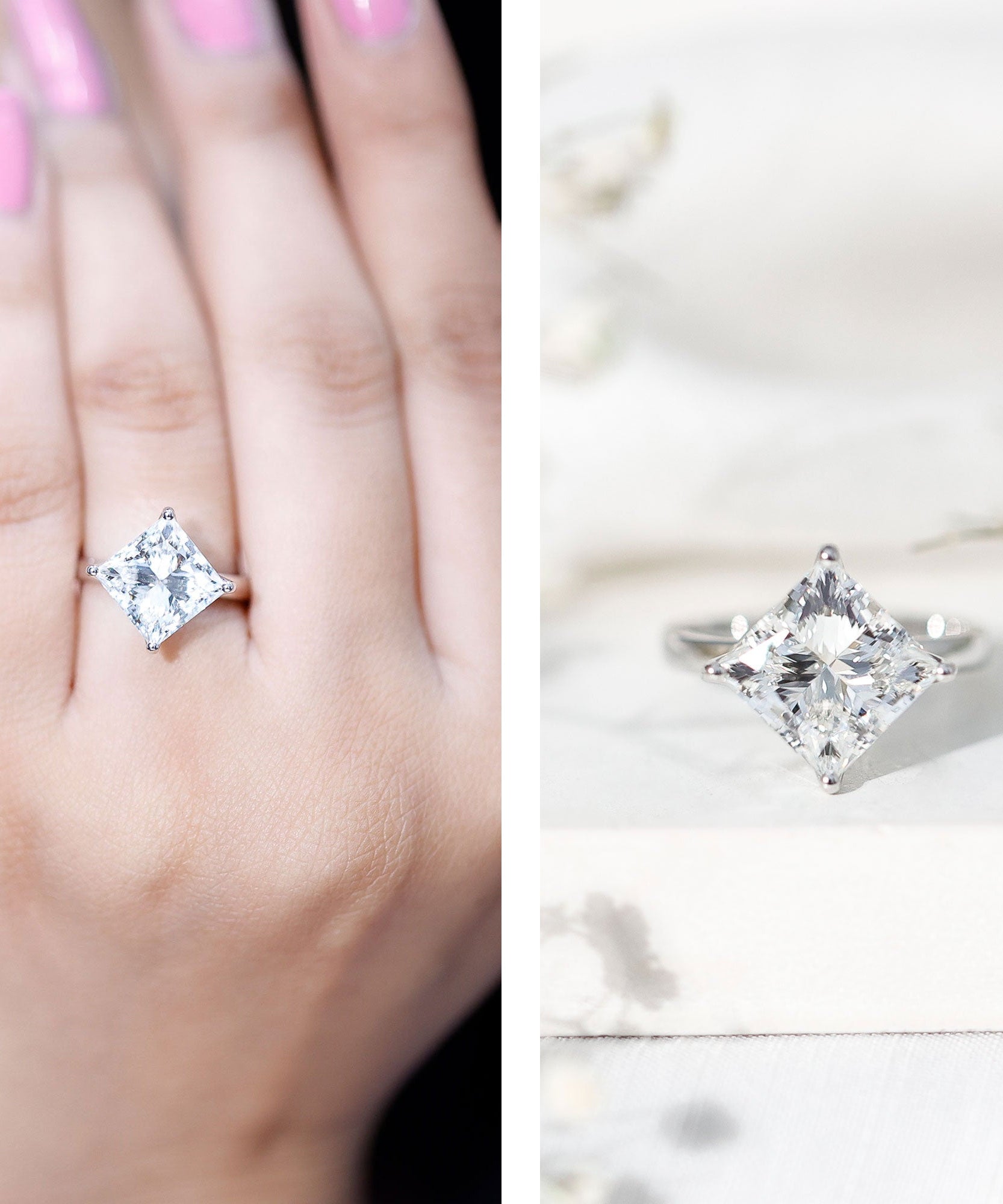 Solitaire 5 Carat Princess Cut Lab Grown Diamond Huge Engagement Ring with IGI Certificate