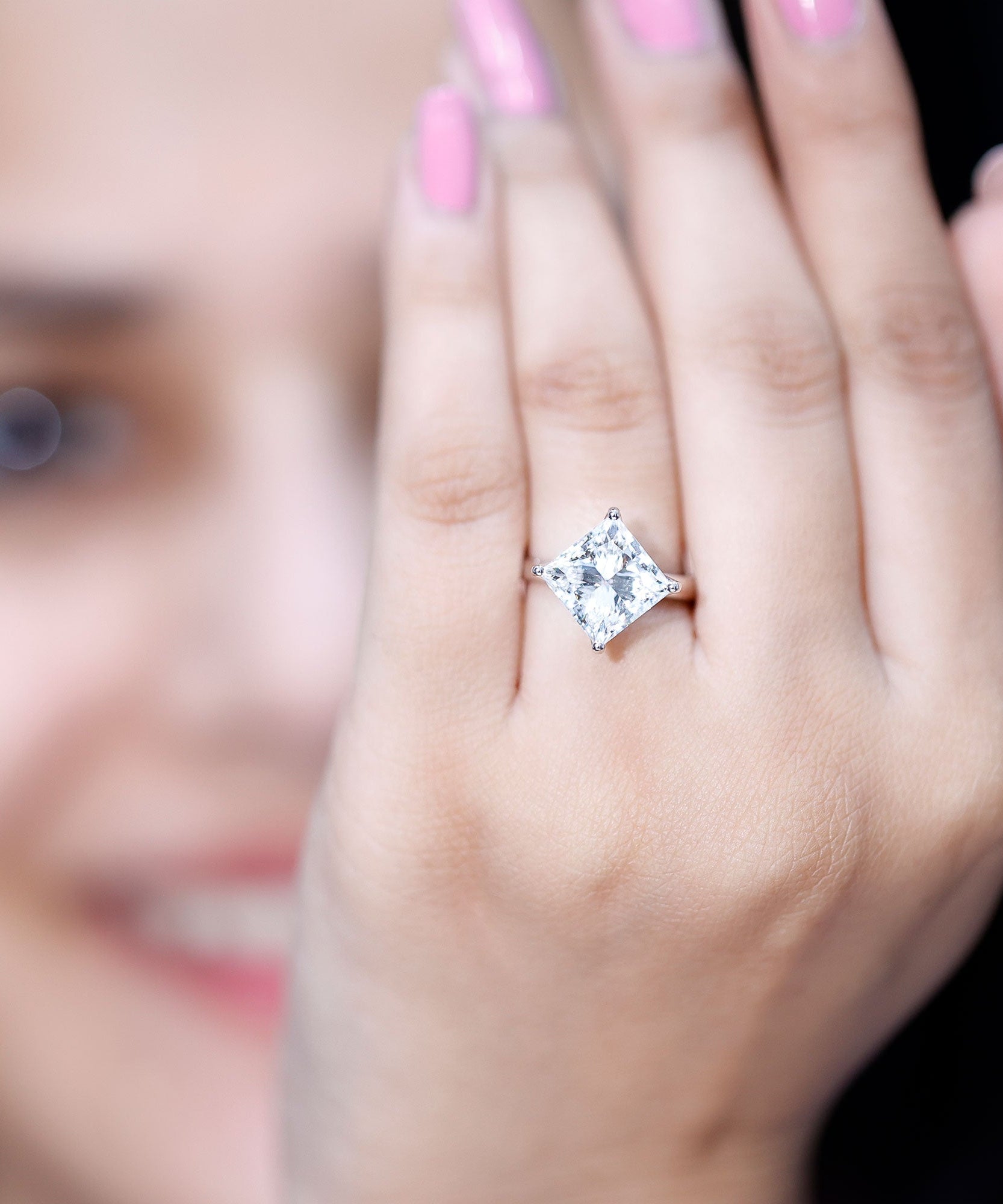 Solitaire 5 Carat Princess Cut Lab Grown Diamond Huge Engagement Ring with IGI Certificate