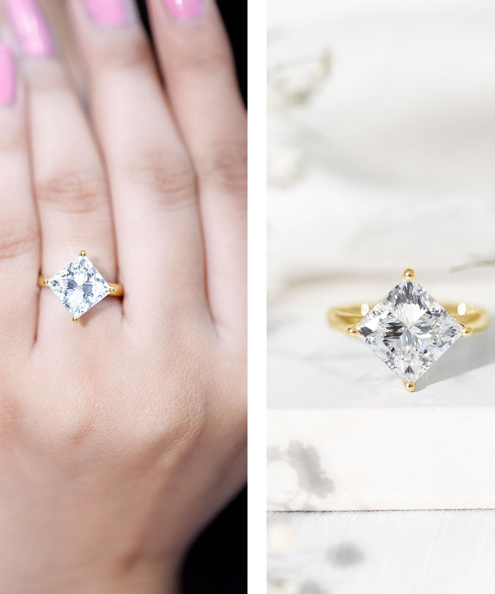 Solitaire 5 Carat Princess Cut Lab Grown Diamond Huge Engagement Ring with IGI Certificate