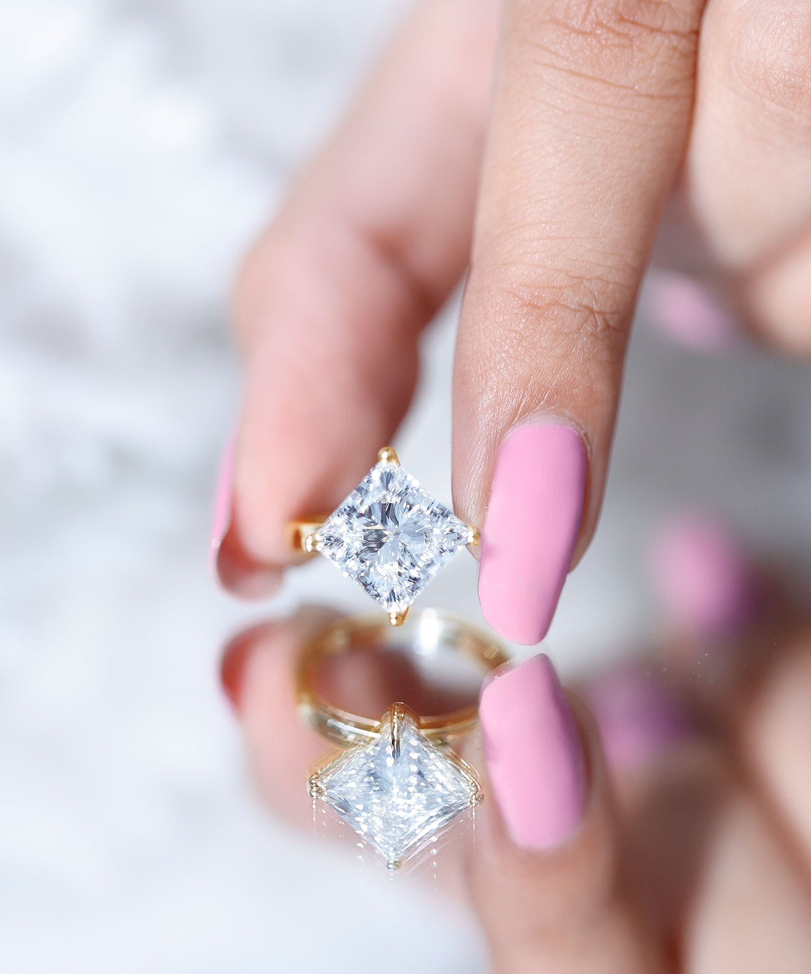 Solitaire 5 Carat Princess Cut Lab Grown Diamond Huge Engagement Ring with IGI Certificate