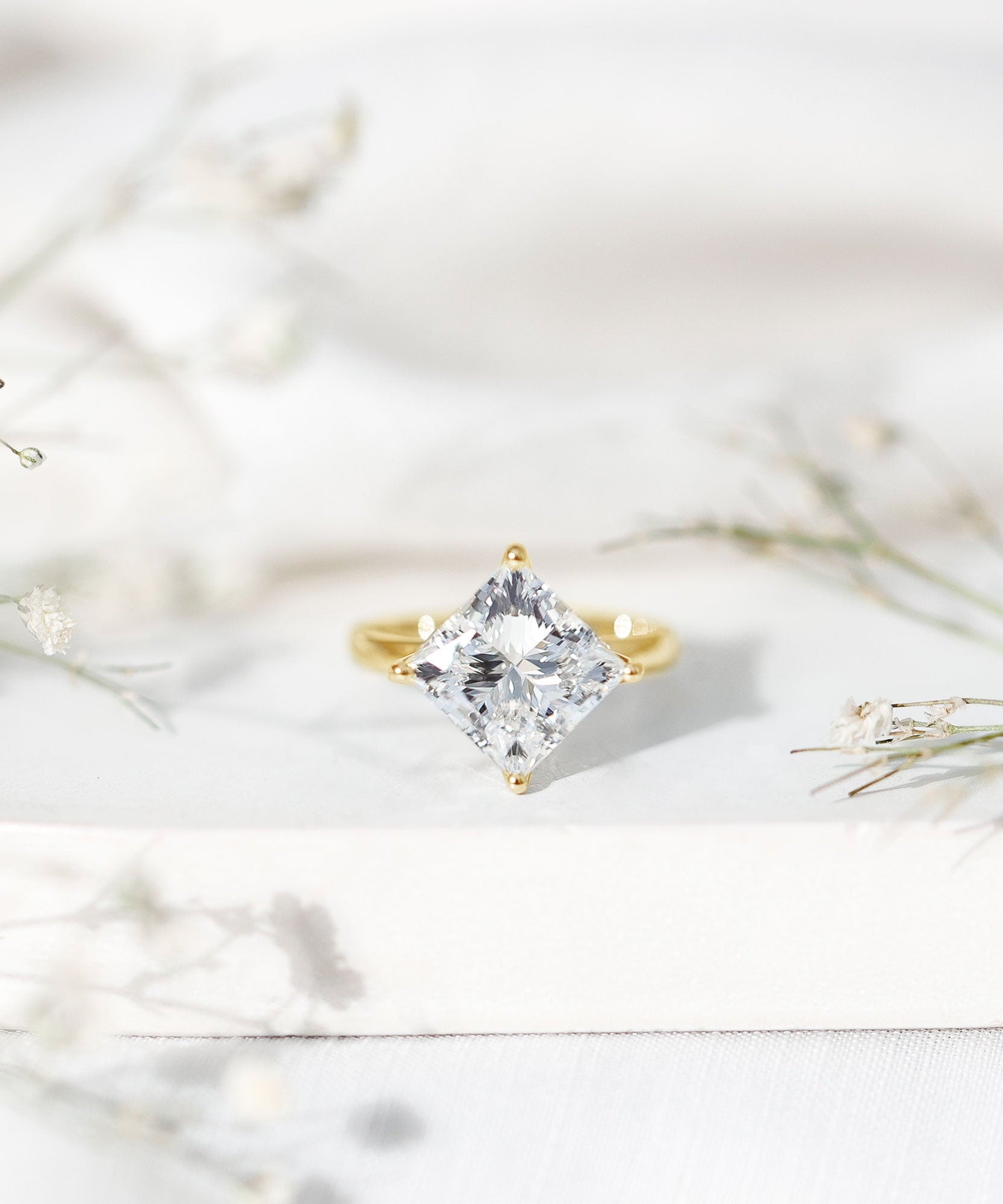 Solitaire 5 Carat Princess Cut Lab Grown Diamond Huge Engagement Ring with IGI Certificate