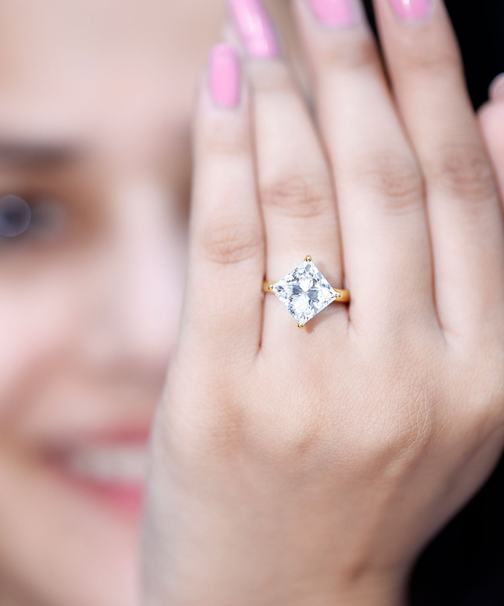 Solitaire 5 Carat Princess Cut Lab Grown Diamond Huge Engagement Ring with IGI Certificate