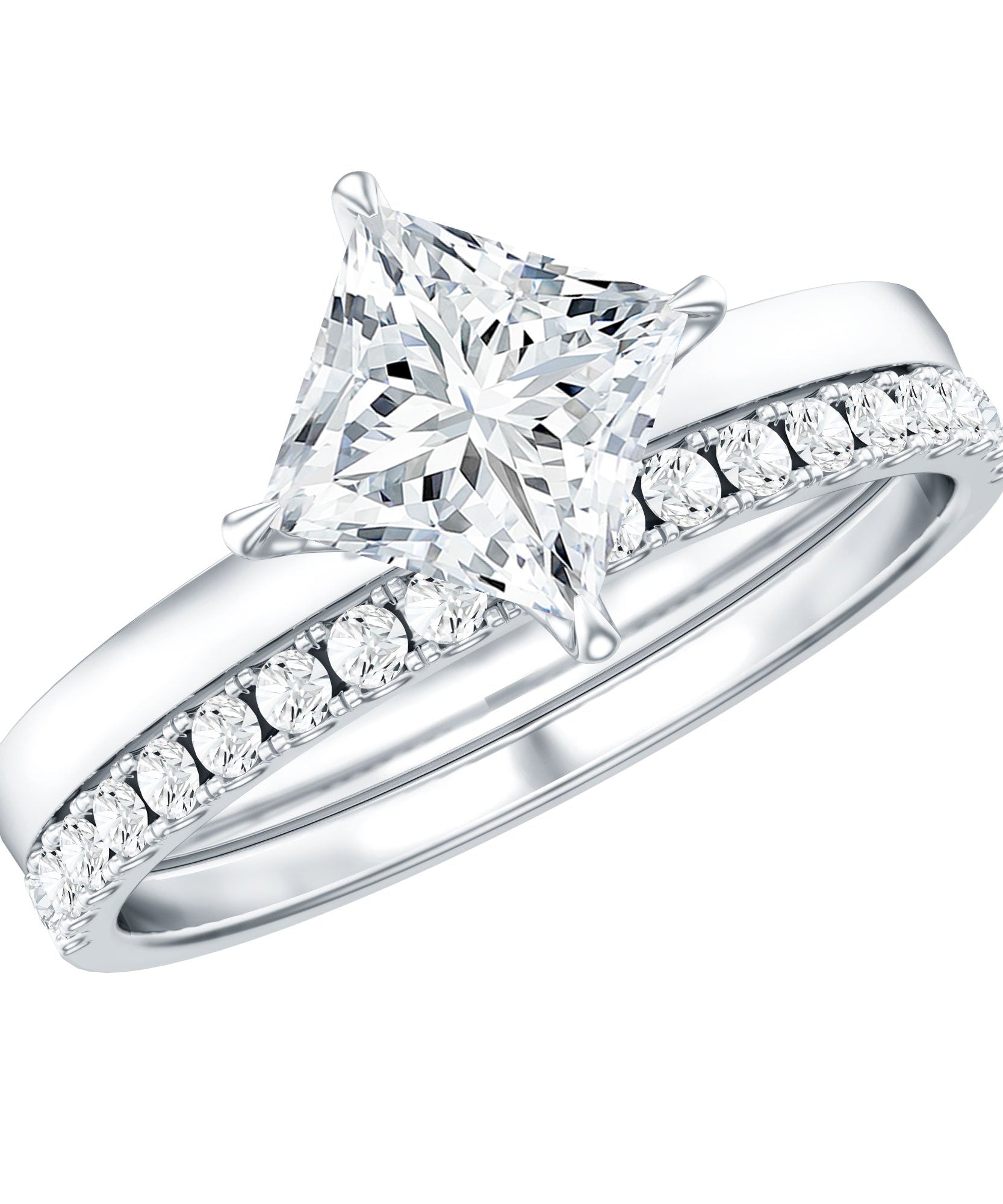 IGI Certified 2 Carat Lab Grown Diamond Princess Cut Bridal Ring Set for Her