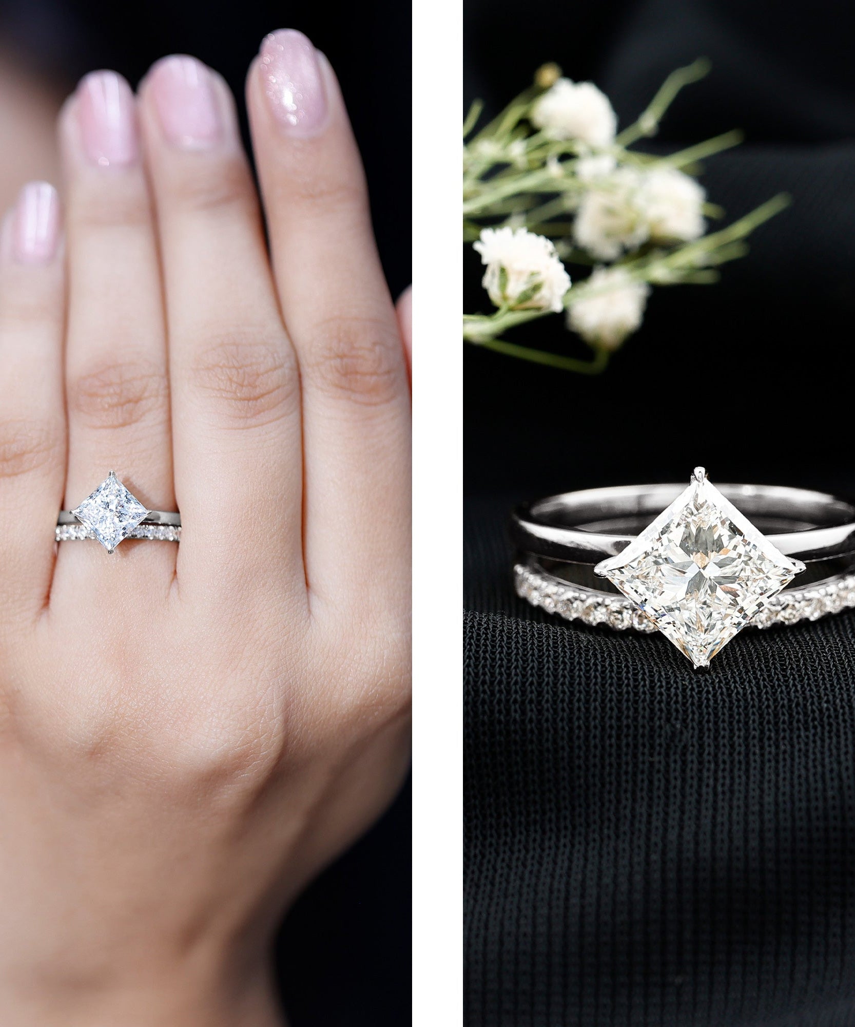 IGI Certified 2 Carat Lab Grown Diamond Princess Cut Bridal Ring Set for Her