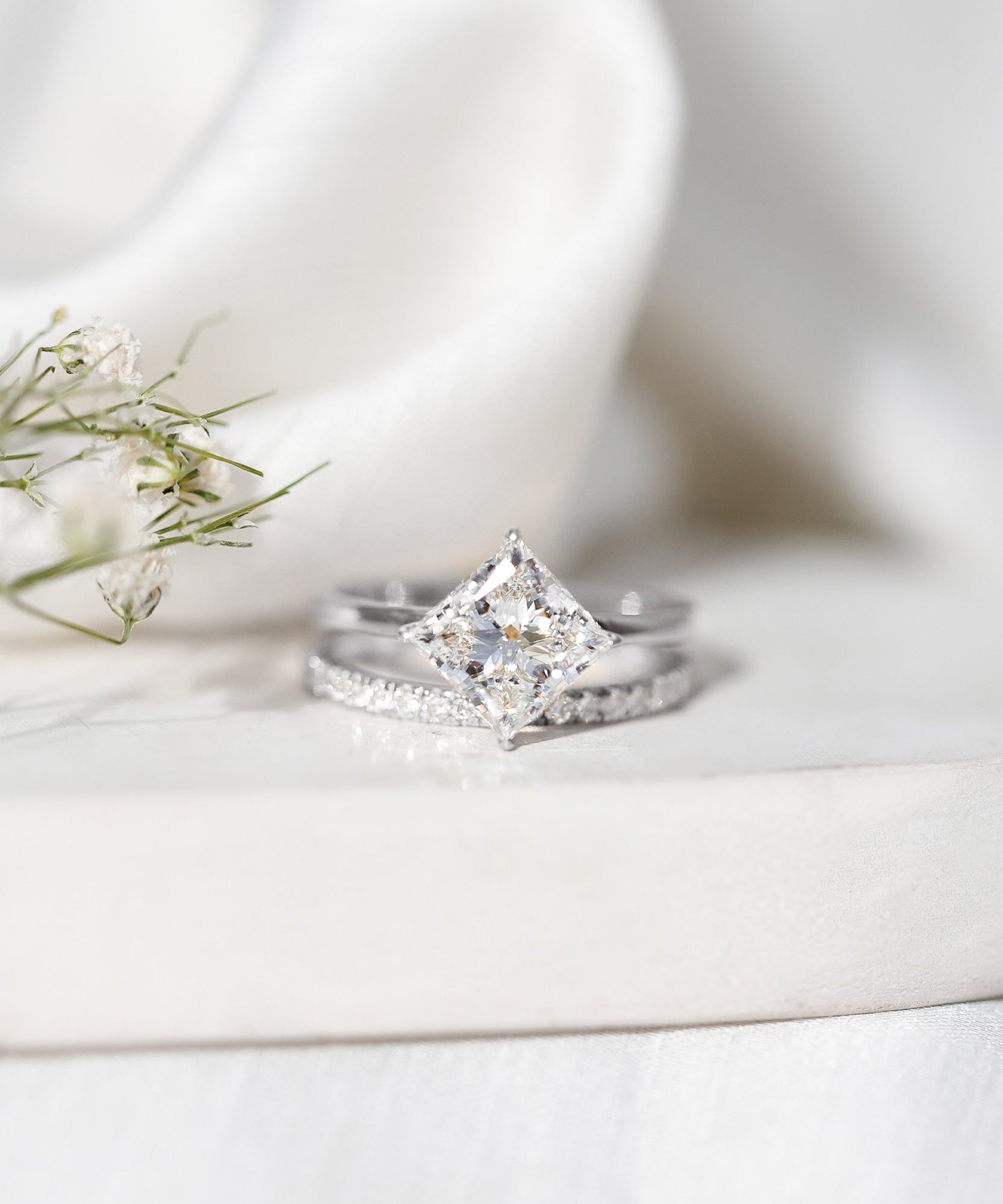 IGI Certified 2 Carat Lab Grown Diamond Princess Cut Bridal Ring Set for Her