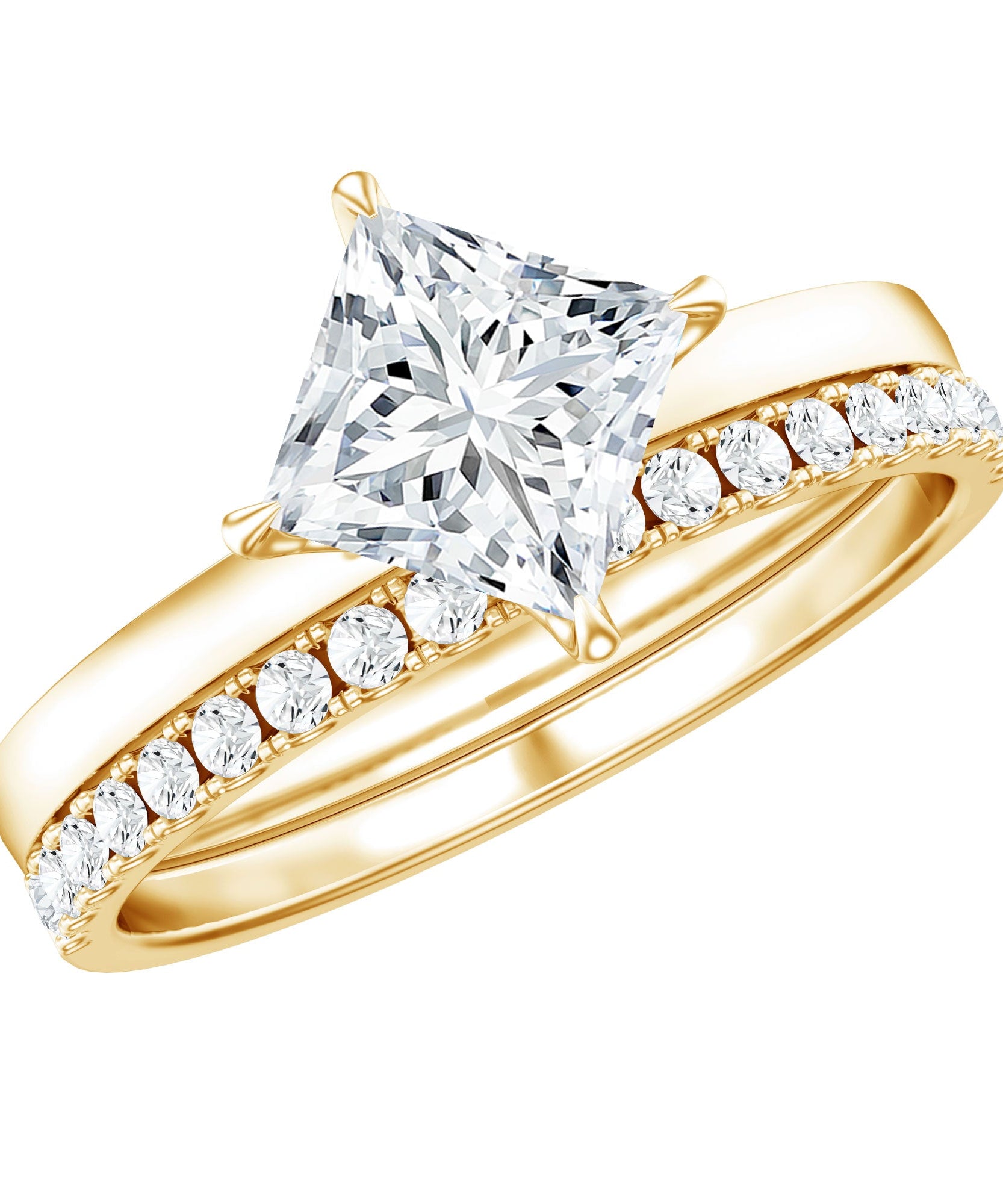 IGI Certified 2 Carat Lab Grown Diamond Princess Cut Bridal Ring Set for Her